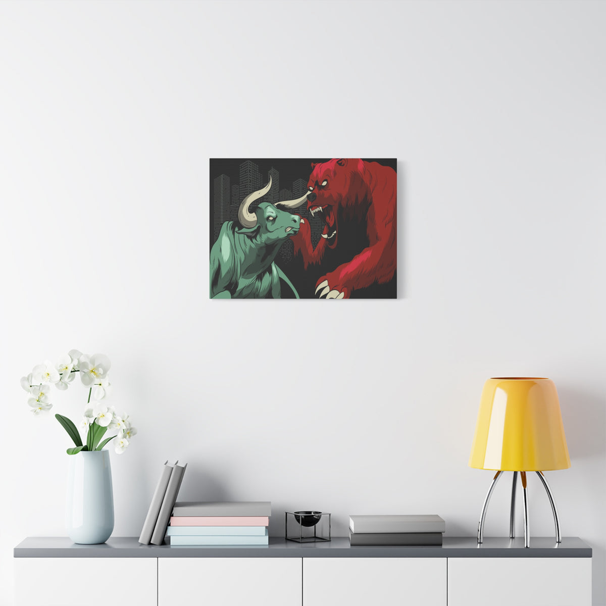 Stock Market Wall Art Bull vs Bear Battling for Wealth Wall Street Trading Art Canvas-Express Your Love Gifts
