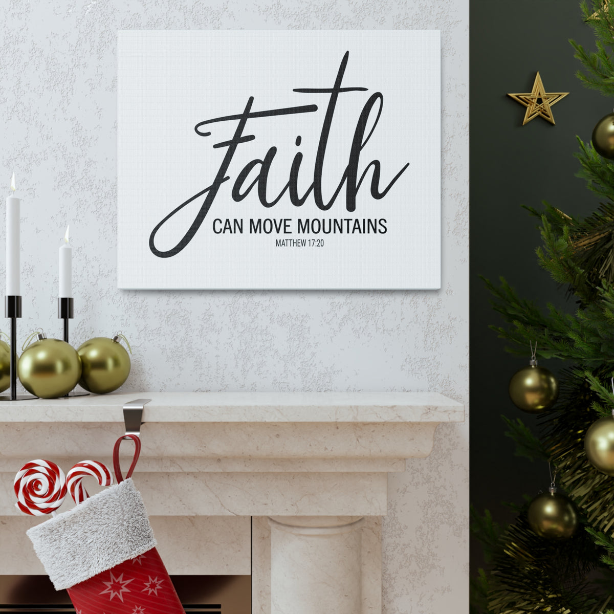 Scripture Canvas Faith Can Move Mountains Matthew 17:20 Christian Wall Art Bible Verse Print Ready To Hang-Express Your Love Gifts