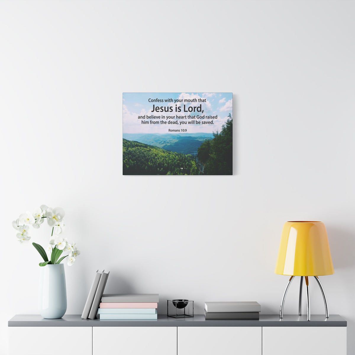 Scripture Canvas Jesus is Lord Romans 10:9 Christian Wall Art Bible Verse Print Ready to Hang-Express Your Love Gifts