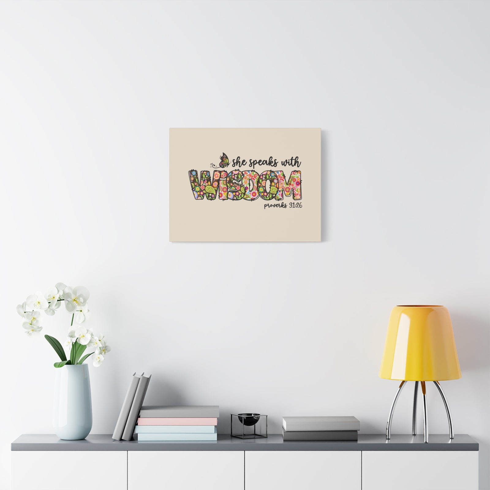 Scripture Walls She Speaks With Wisdom Proverbs 31:26 Bible Verse Canvas Christian Wall Art Ready to Hang-Express Your Love Gifts