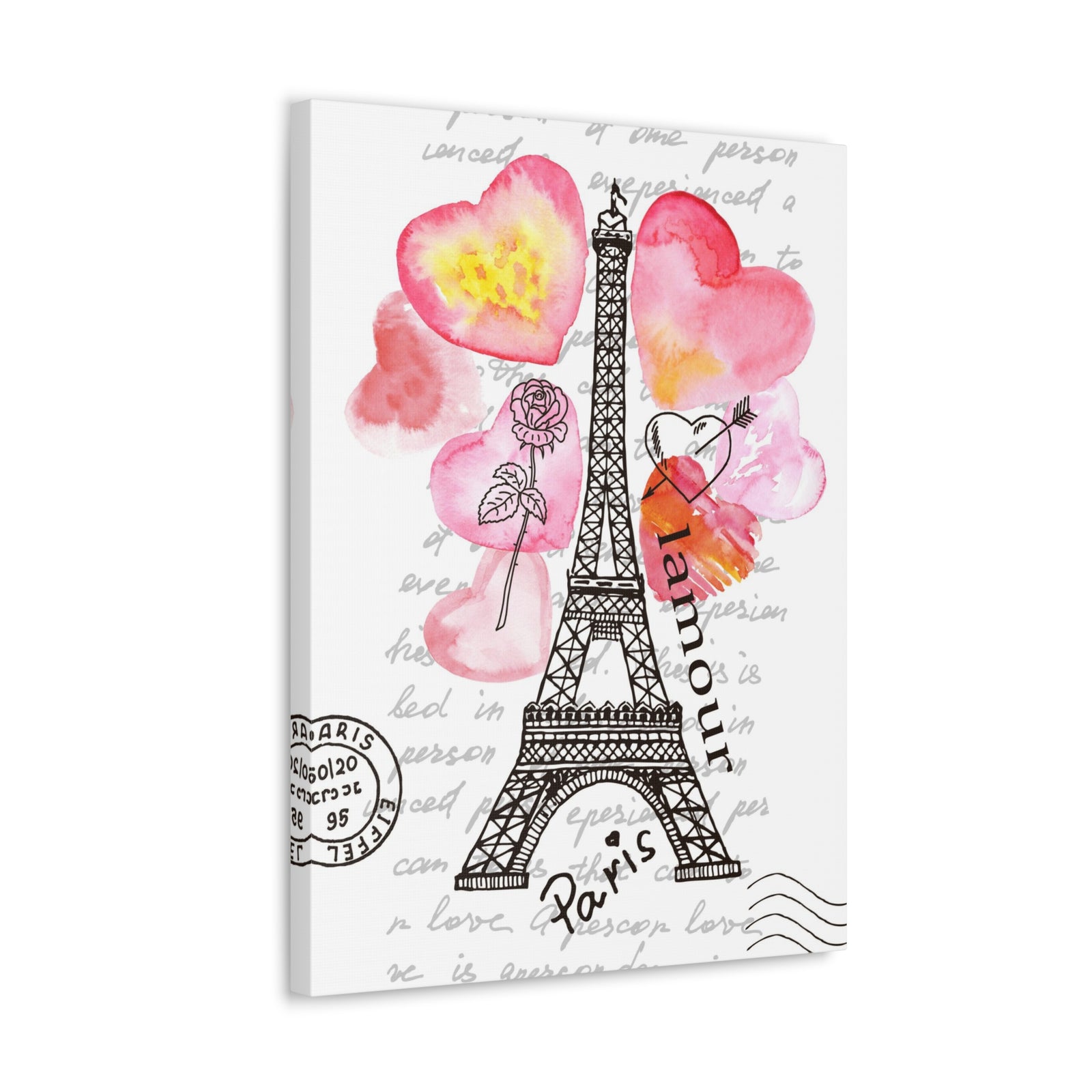 Pink Heart Eiffel Tower Paris France Canvas Artwork High-Quality Breathtaking French City for Home Decor Ready to Hang-Express Your Love Gifts