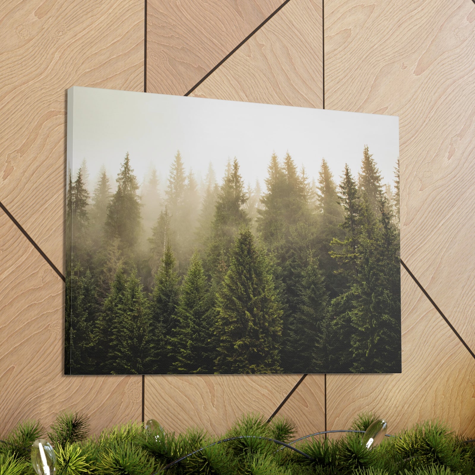 Misty Pine Tree Forest Nature Wilderness Photography Canvas Wall Art for Home Decor Ready-to-Hang-Express Your Love Gifts