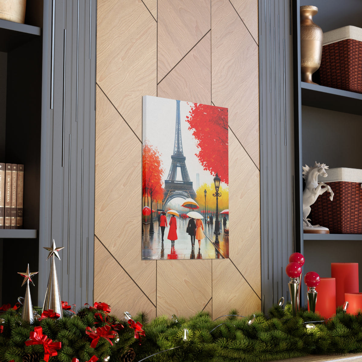 Paris Eiffel Tower Red Dress And Red Tree France Canvas Artwork High-Quality Breathtaking French City for Home Decor Ready to Hang-Express Your Love Gifts