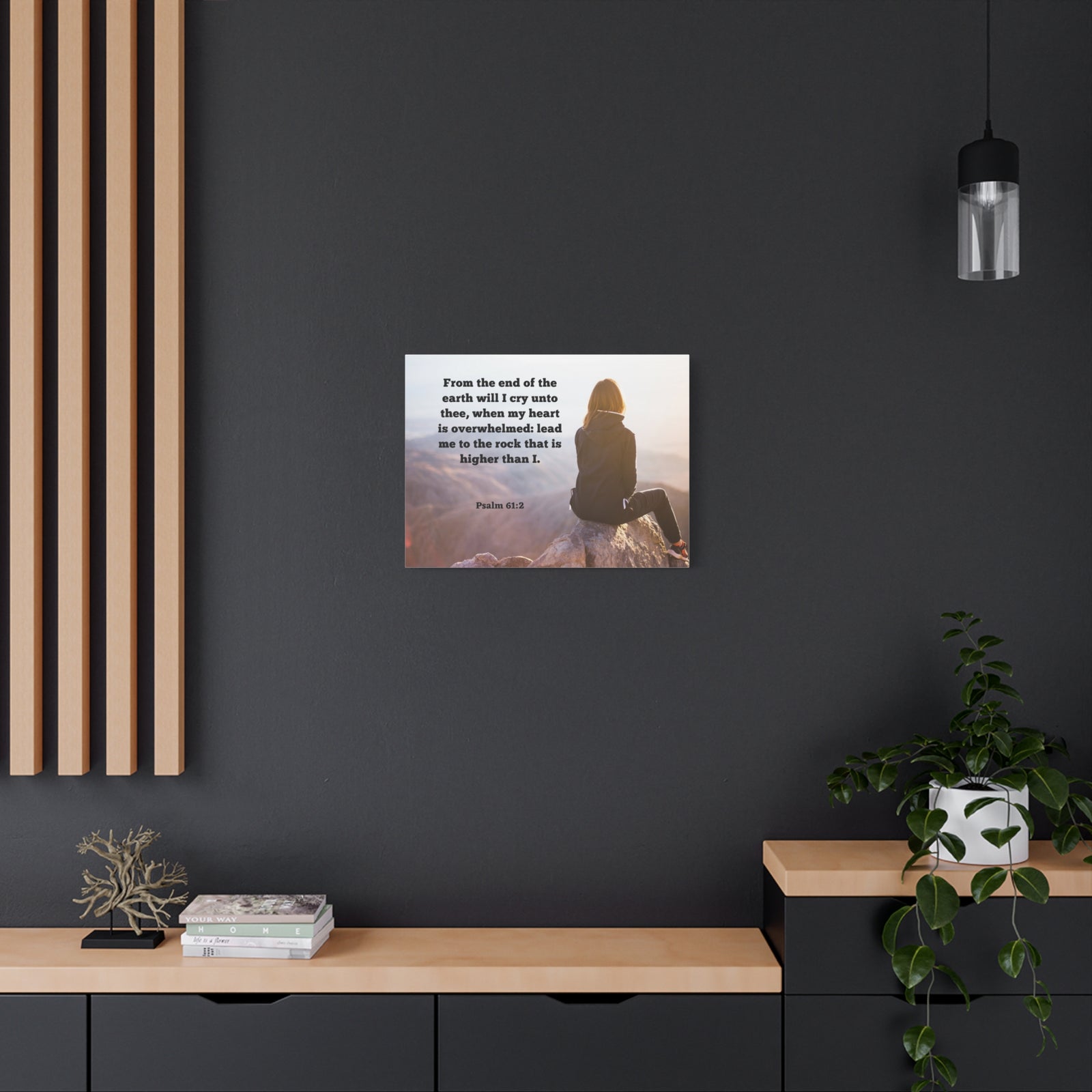 Scripture Canvas Heart Is Overwhelmed Psalms 61:2 Christian Wall Art Bible Verse Print Ready to Hang-Express Your Love Gifts