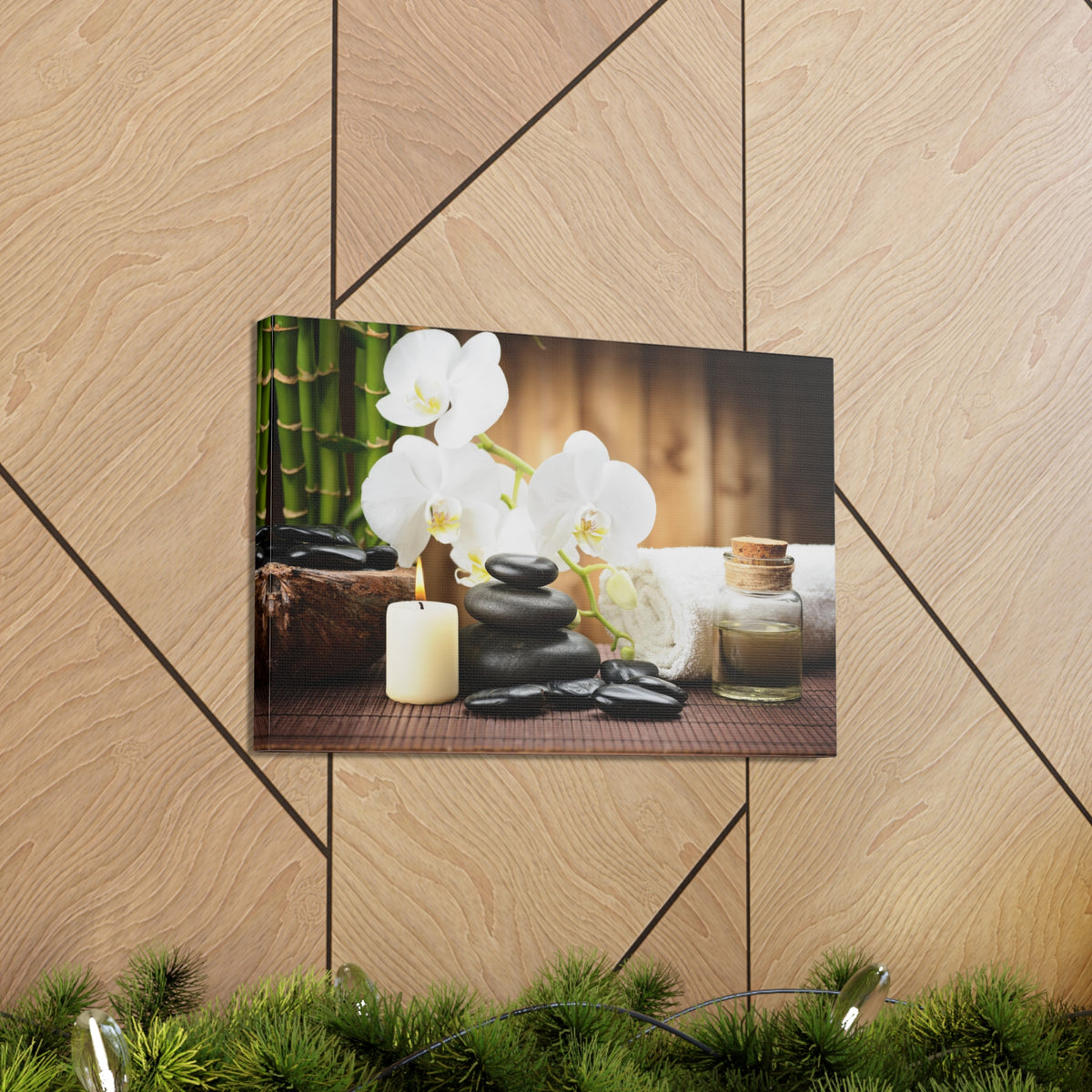 White Orchid and Bamboo Forest Floral Nature Photography Canvas Wall Art for Home Decor Ready-to-Hang-Express Your Love Gifts