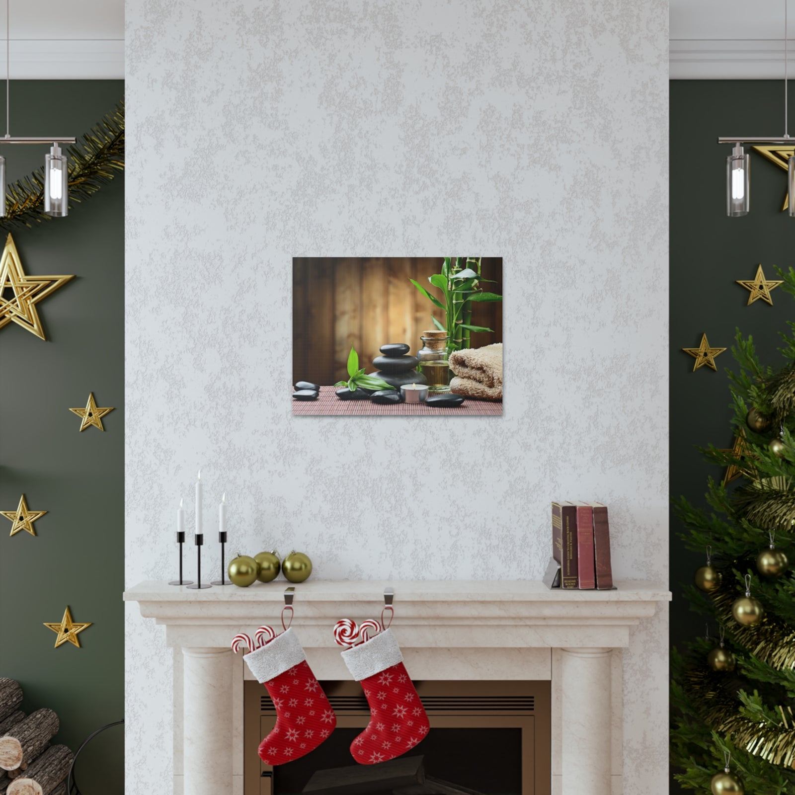 Zen Stones and Bamboo Forest Floral Nature Photography Canvas Wall Art for Home Decor Ready-to-Hang-Express Your Love Gifts