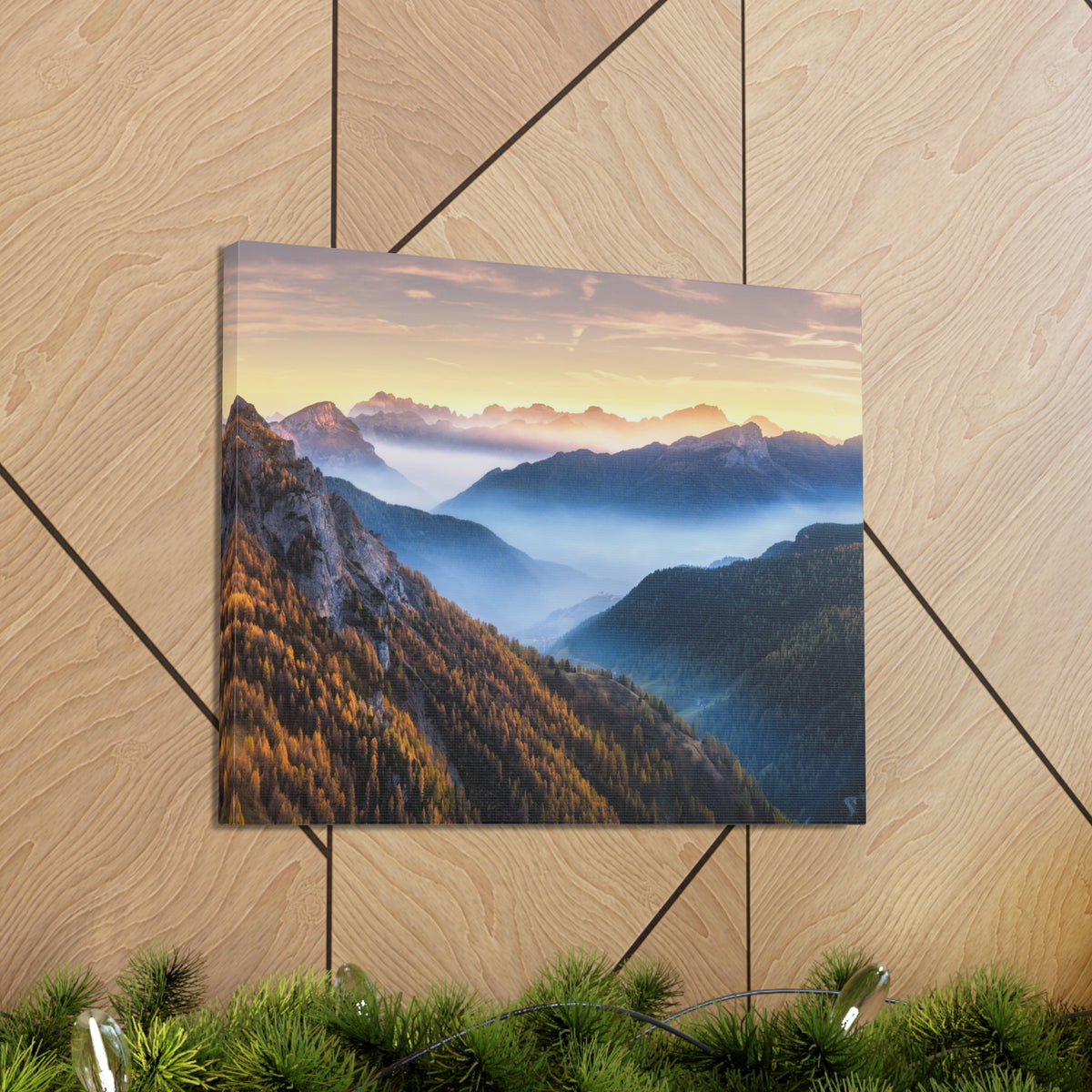 Golden Mountains Misty Nature Wilderness Photography Canvas Wall Art for Home Decor Ready-to-Hang-Express Your Love Gifts
