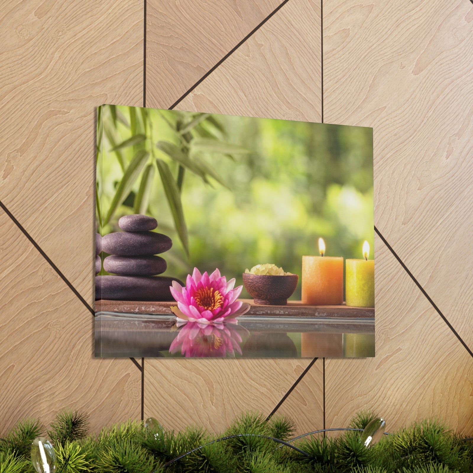 Zen Stone and Salt Forest Floral Nature Photography Canvas Wall Art for Home Decor Ready-to-Hang-Express Your Love Gifts
