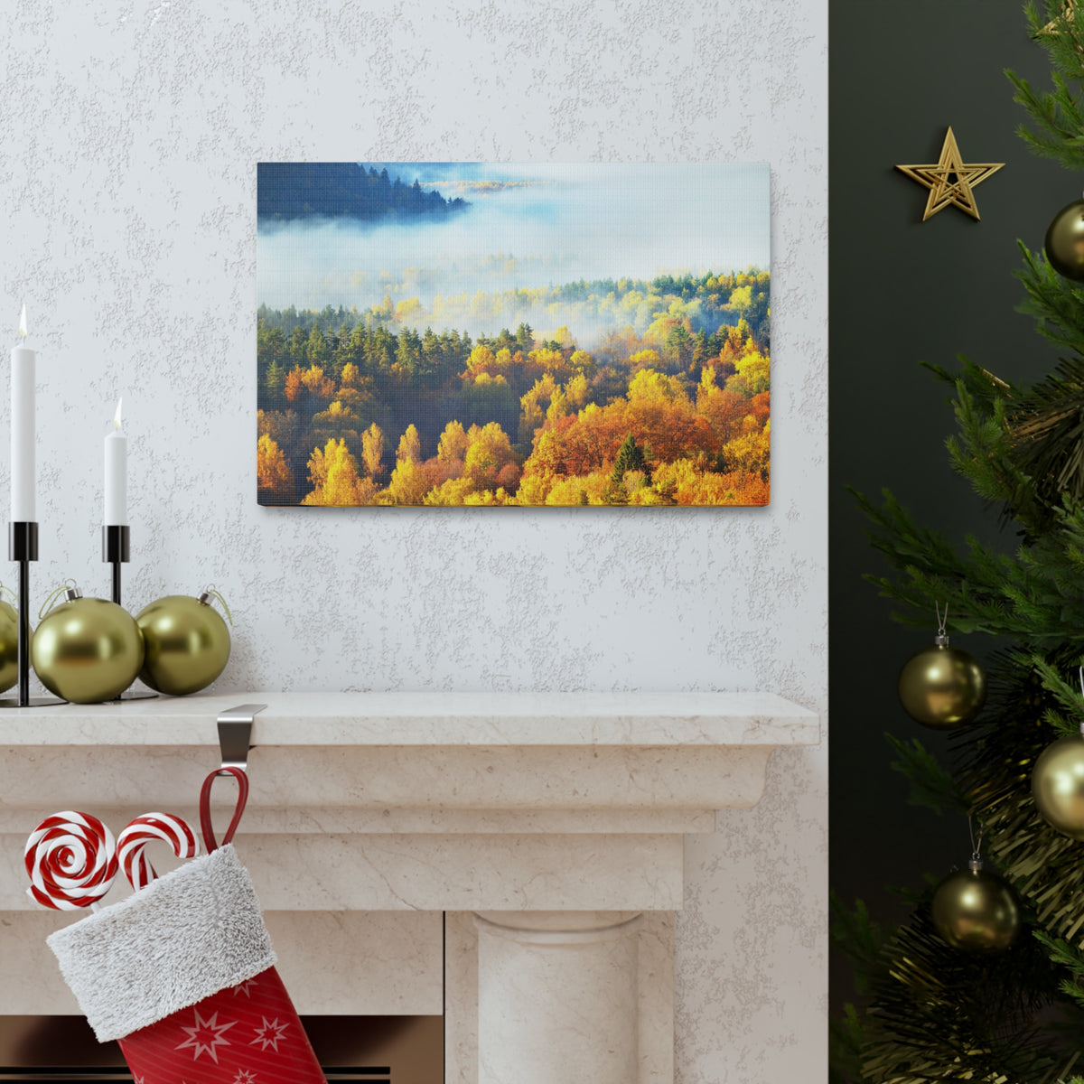 Forest Mystic Autumn Nature Wilderness Photography Canvas Wall Art for Home Decor Ready-to-Hang-Express Your Love Gifts