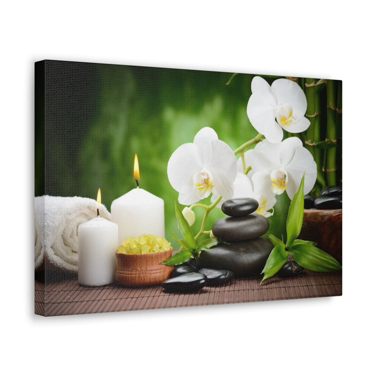 Zen Stones and Orchid Forest Floral Nature Photography Canvas Wall Art for Home Decor Ready-to-Hang-Express Your Love Gifts