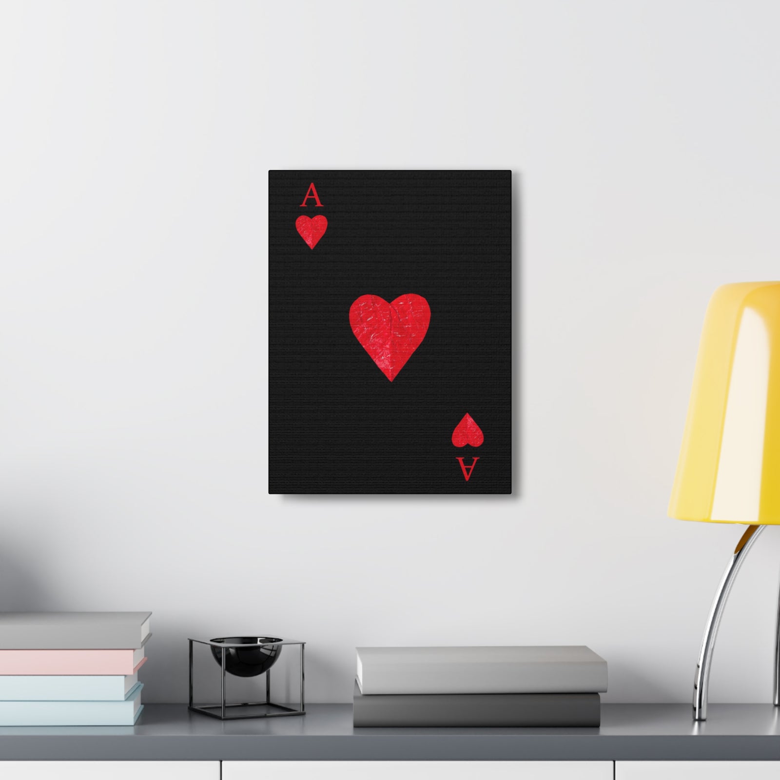 Ace Of Hearts Black Surface Playing Card Canvas Wall Art for Home Decor Ready-to-Hang-Express Your Love Gifts