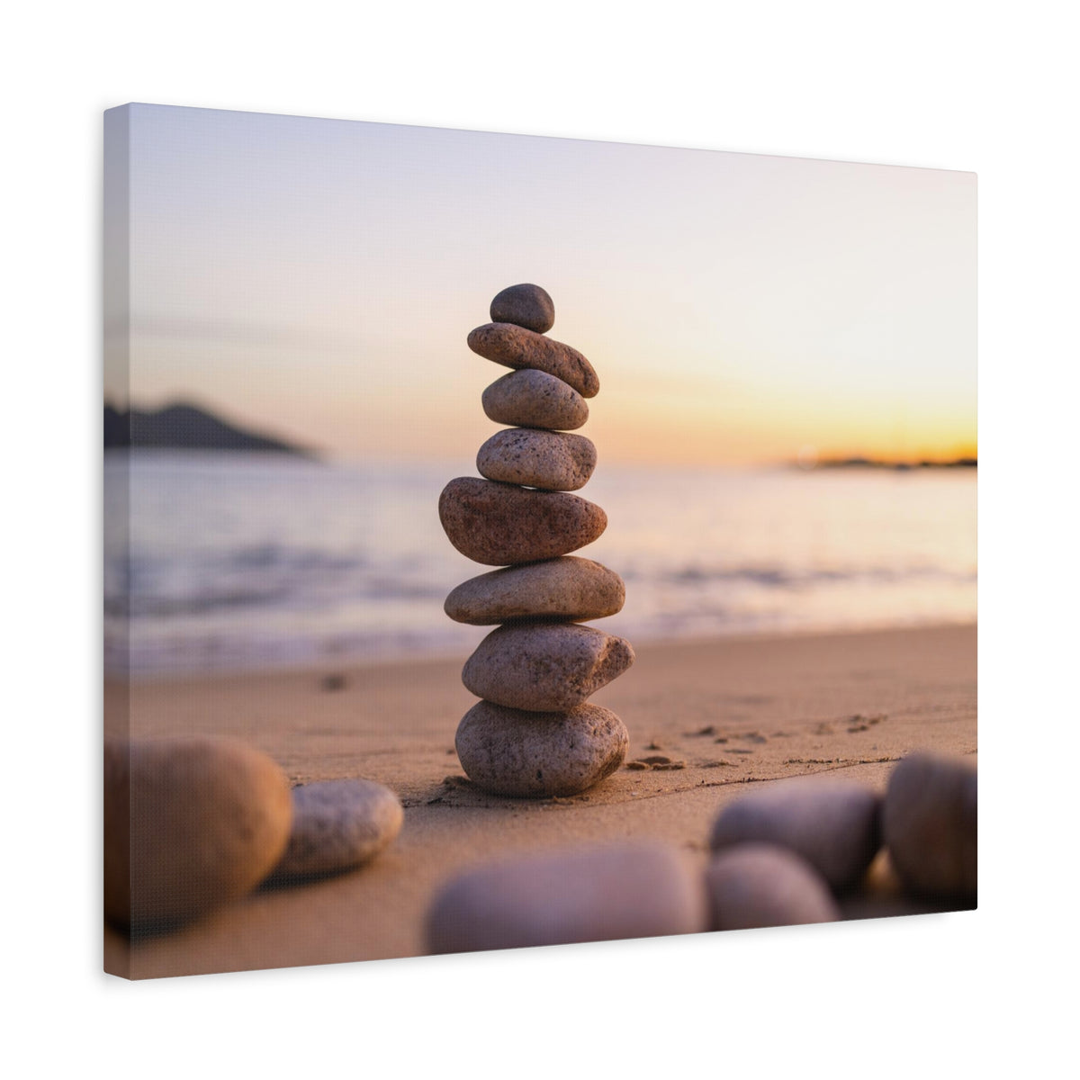 Pebbles Stack Over Blue Sea Nature Wilderness Photography Canvas Wall Art for Home Decor Ready-to-Hang-Express Your Love Gifts