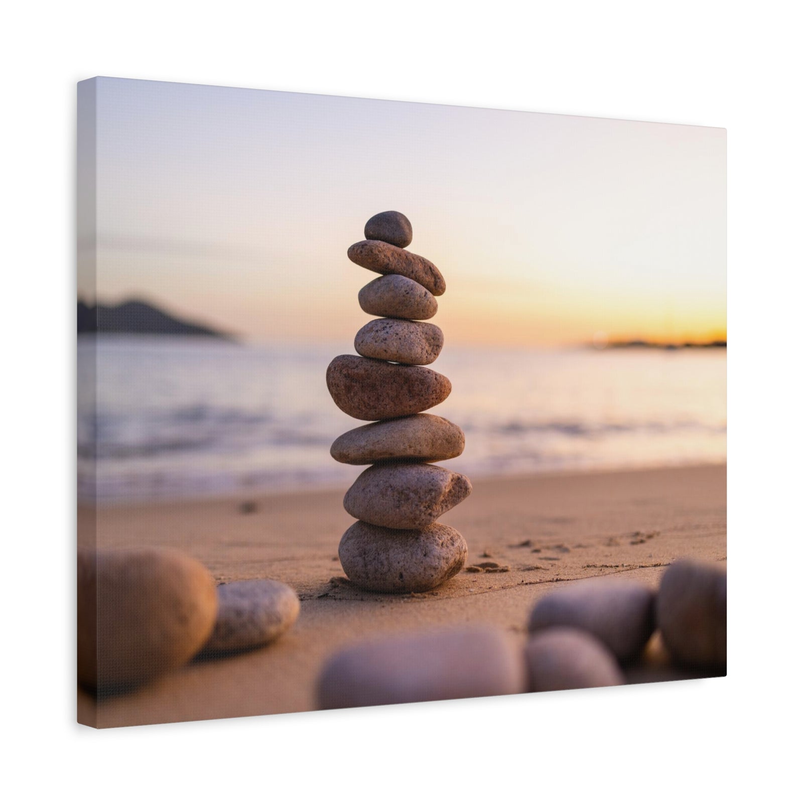 Pebbles Stack Over Blue Sea Nature Wilderness Photography Canvas Wall Art for Home Decor Ready-to-Hang-Express Your Love Gifts