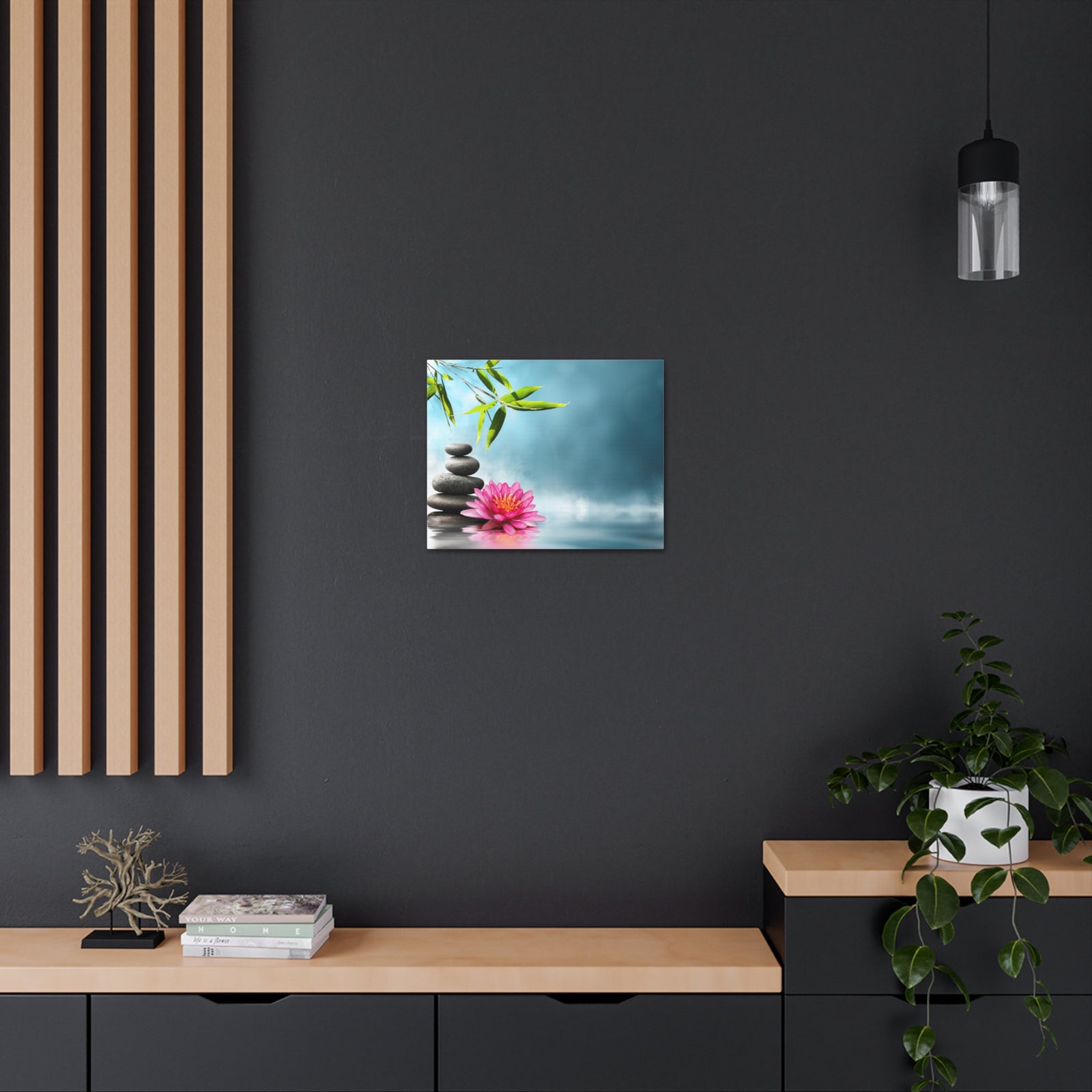 Waterlily with Stones Forest Floral Nature Photography Canvas Wall Art for Home Decor Ready-to-Hang-Express Your Love Gifts