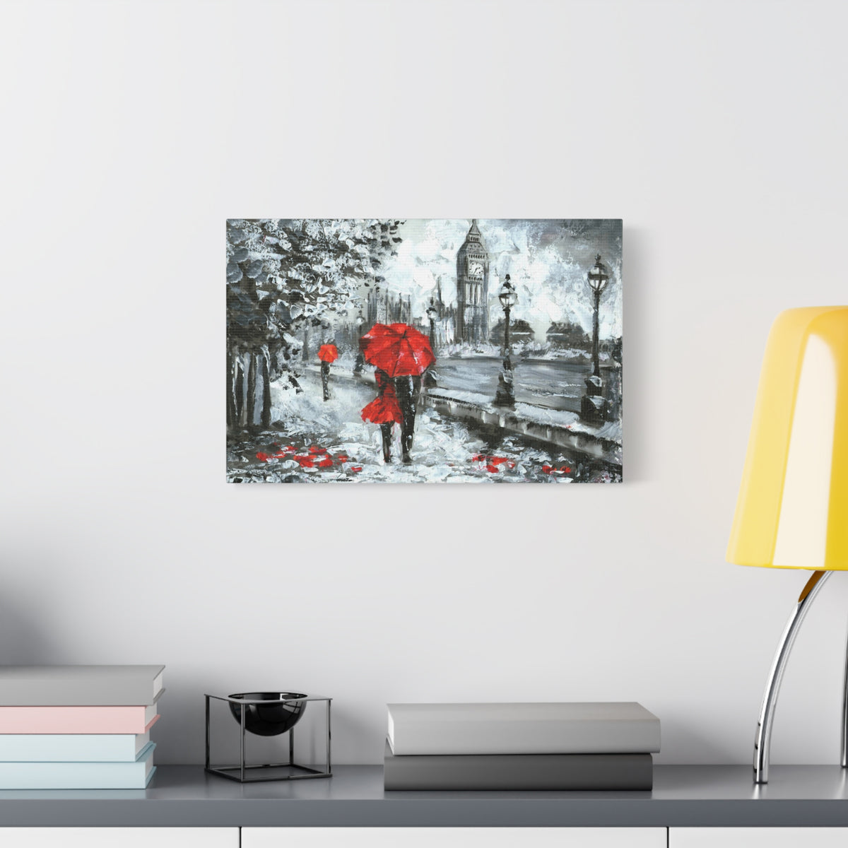 Streetview Landscape Big Ben Black White and Red Oil Painting Canvas Wall Art for Home Decor Ready-to-Hang-Express Your Love Gifts