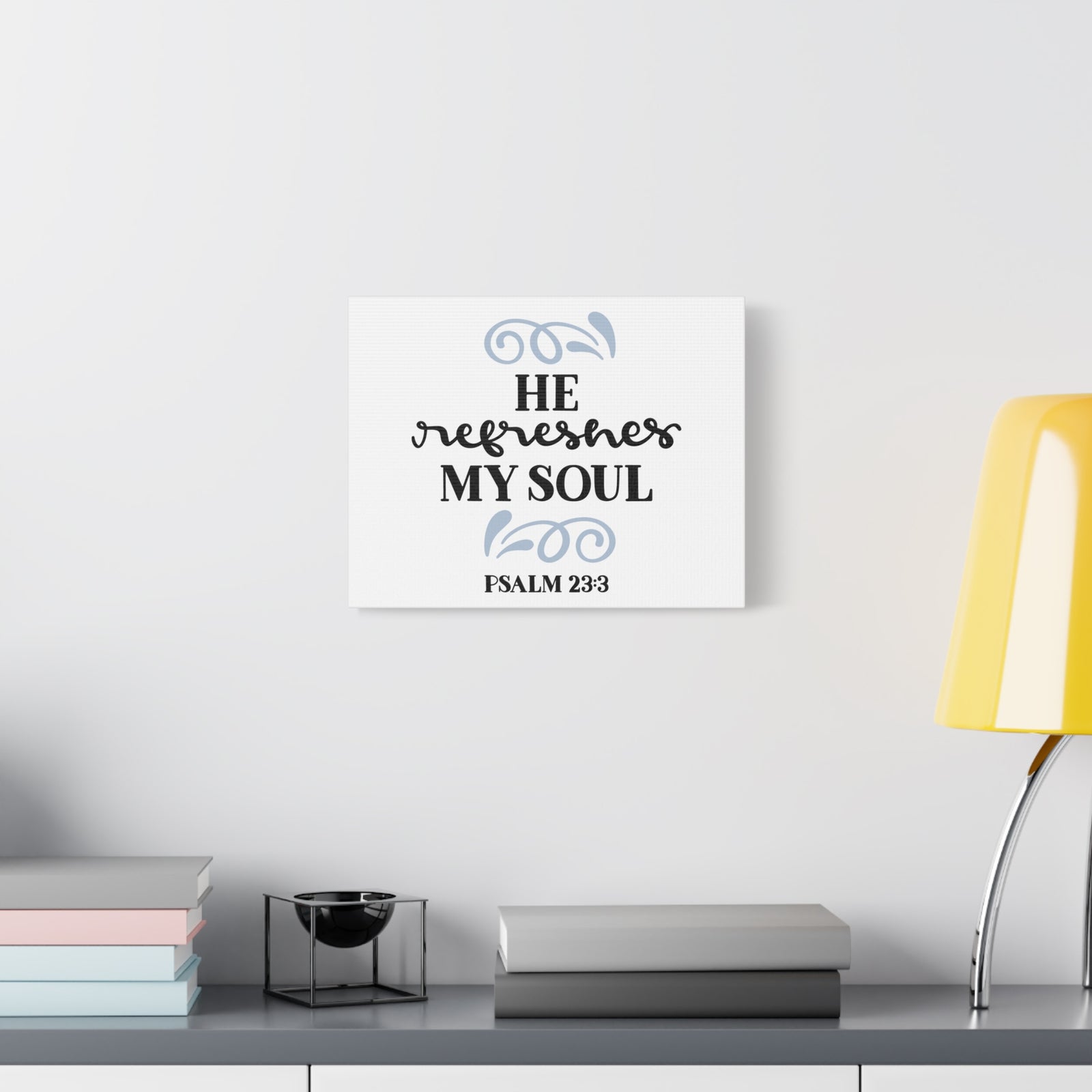 Scripture Canvas Refreshes Psalm 23:3 Christian Wall Art Bible Verse Print Ready to Hang-Express Your Love Gifts