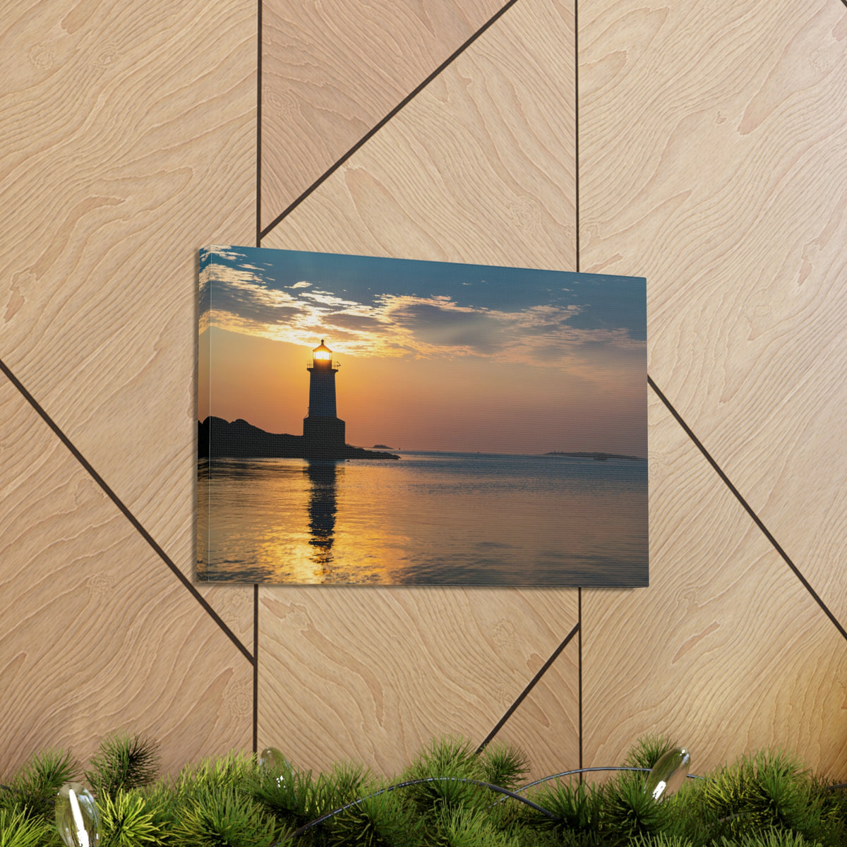 Lighthouse at Dawn Forest Floral Nature Photography Canvas Wall Art for Home Decor Ready-to-Hang-Express Your Love Gifts