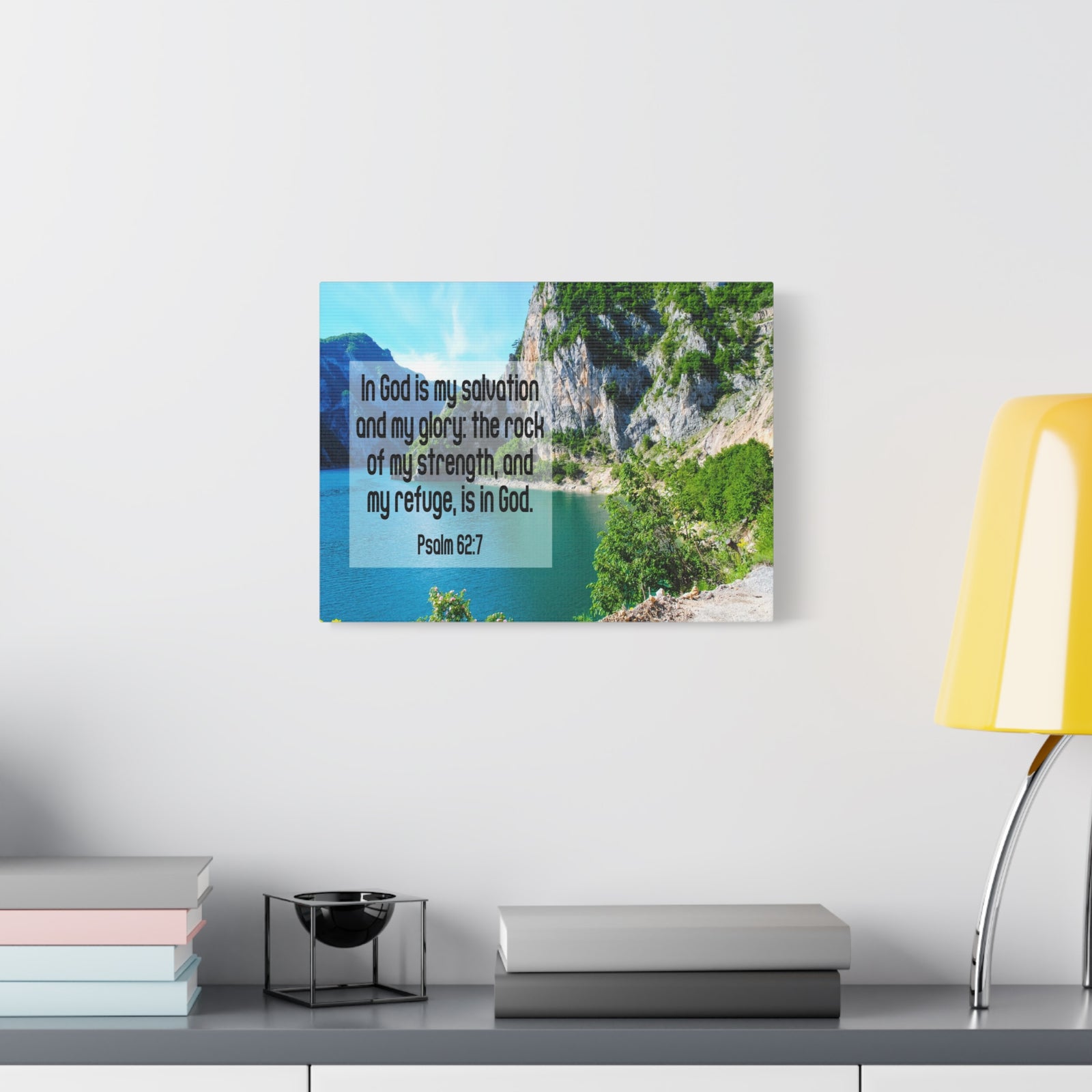 Scripture Canvas In God is My Salvation Psalm 62:7 Christian Wall Art Bible Verse Print Ready to Hang-Express Your Love Gifts