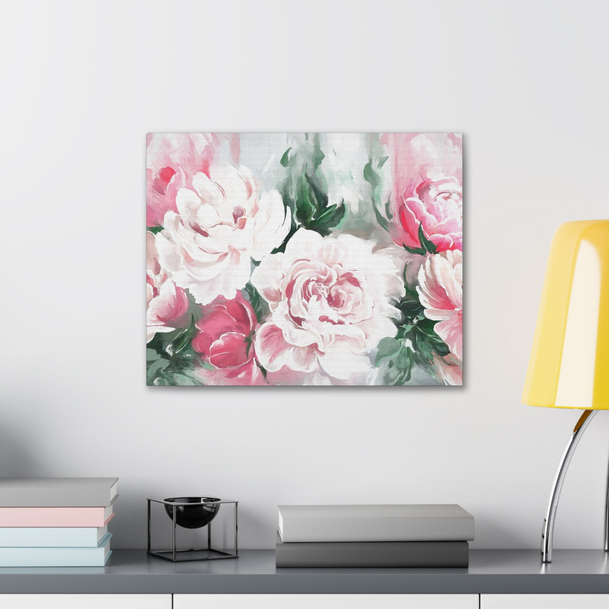 Pink And White Flower Rose And Peonies Flower Canvas Wall Art for Home Decor Ready-to-Hang-Express Your Love Gifts