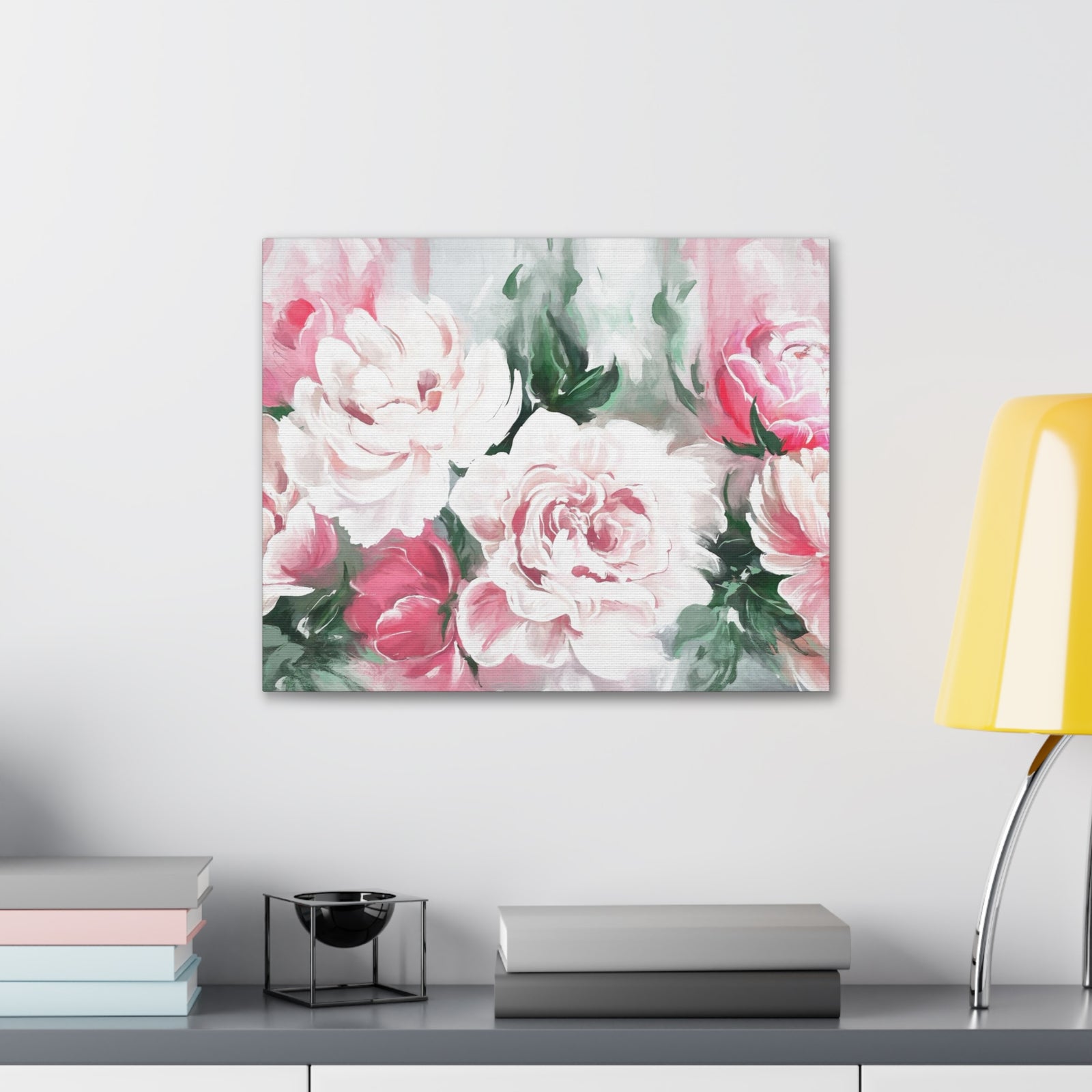 Pink And White Flower Rose And Peonies Flower Canvas Wall Art for Home Decor Ready-to-Hang-Express Your Love Gifts