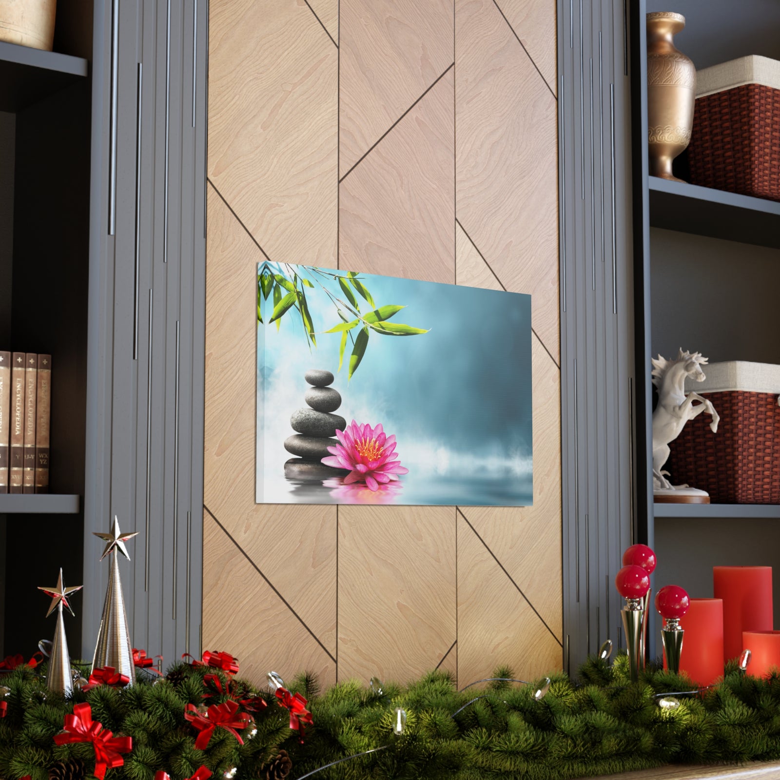 Waterlily with Stones Forest Floral Nature Photography Canvas Wall Art for Home Decor Ready-to-Hang-Express Your Love Gifts