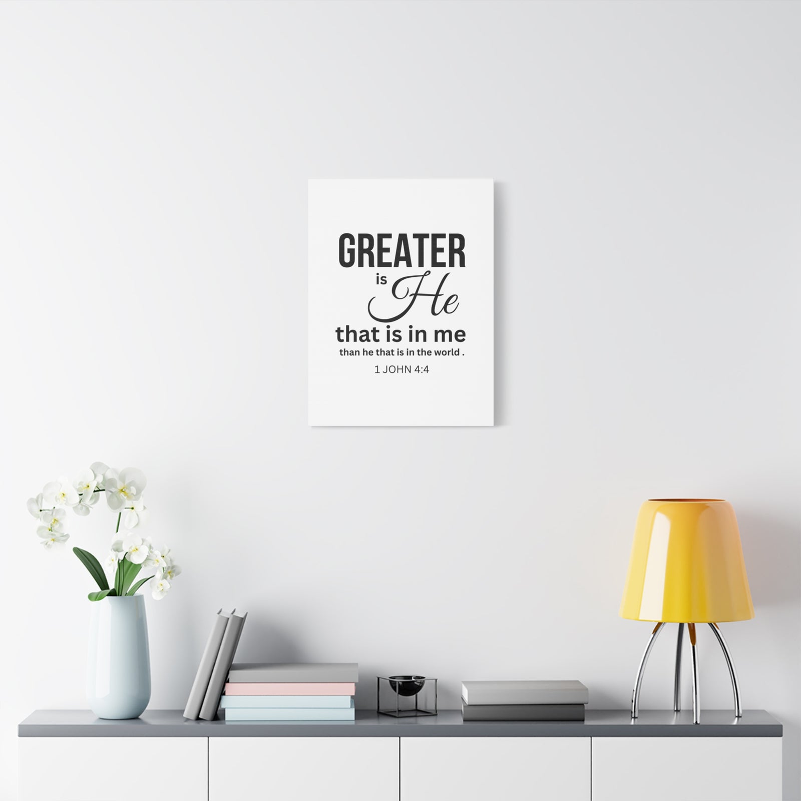 Scripture Walls 1 John 4:4 Greater is He Bible Verse Canvas Christian Wall Art Ready to Hang Unframed-Express Your Love Gifts