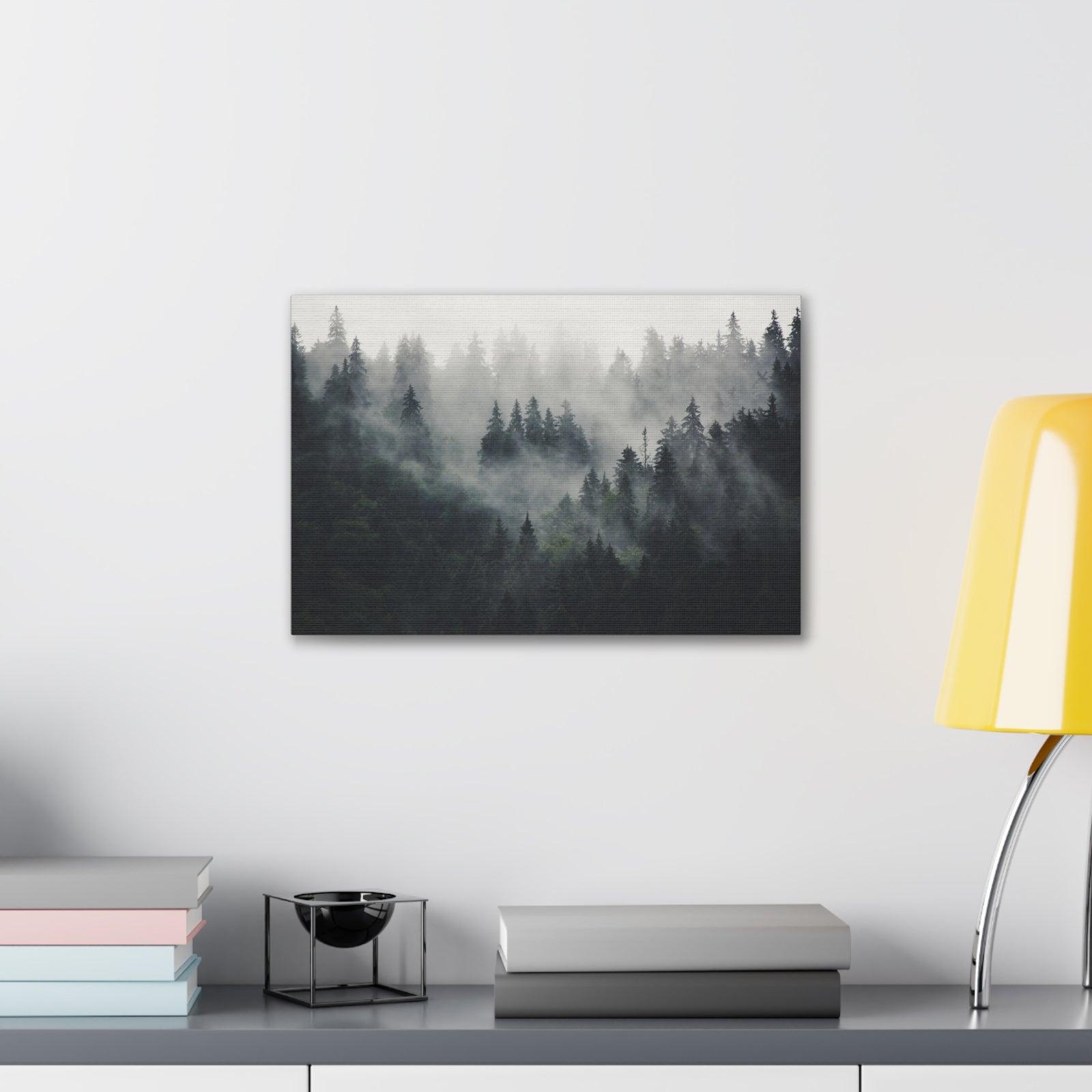 Misty Pine Tree Green Forest Nature Wilderness Photography Canvas Wall Art for Home Decor Ready-to-Hang-Express Your Love Gifts