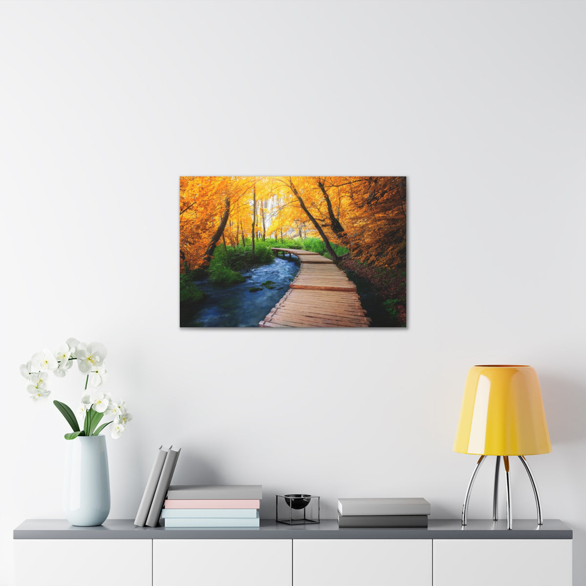 Path Autumn Orange Tree Nature Wilderness Photography Canvas Wall Art for Home Decor Ready-to-Hang-Express Your Love Gifts