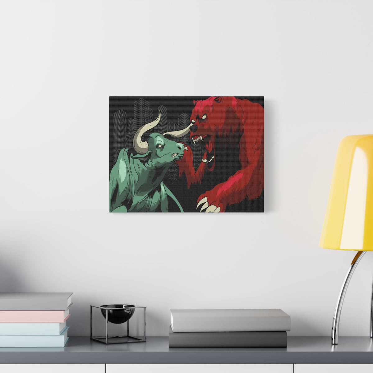 Stock Market Wall Art Bull vs Bear Battling for Wealth Wall Street Trading Art Canvas-Express Your Love Gifts