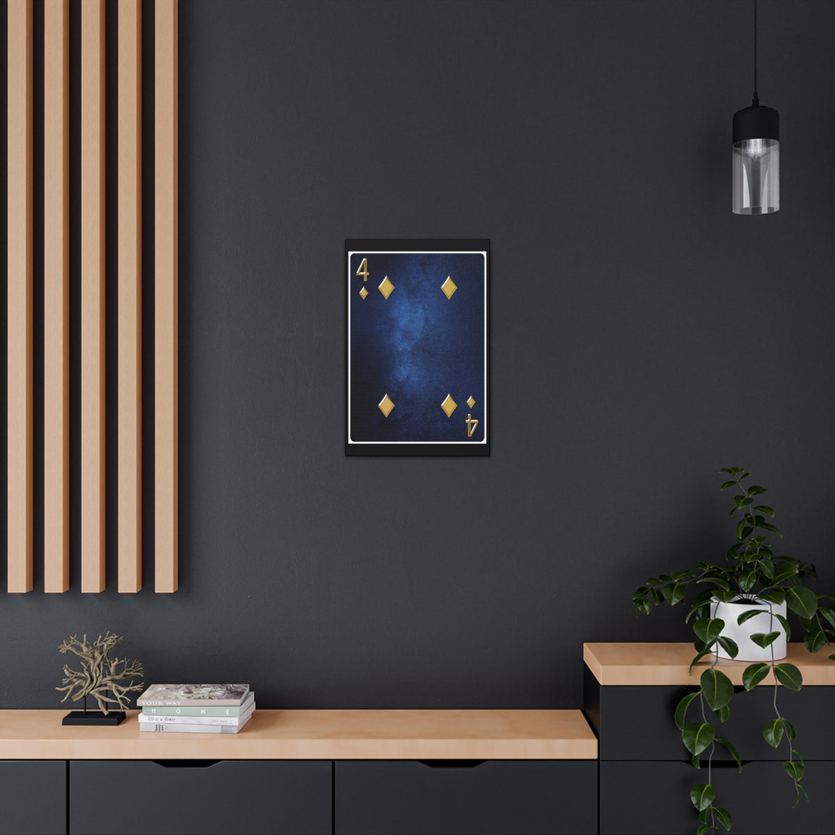 Four Of Diamonds Space Background Playing Card Canvas Wall Art for Home Decor Ready-to-Hang-Express Your Love Gifts
