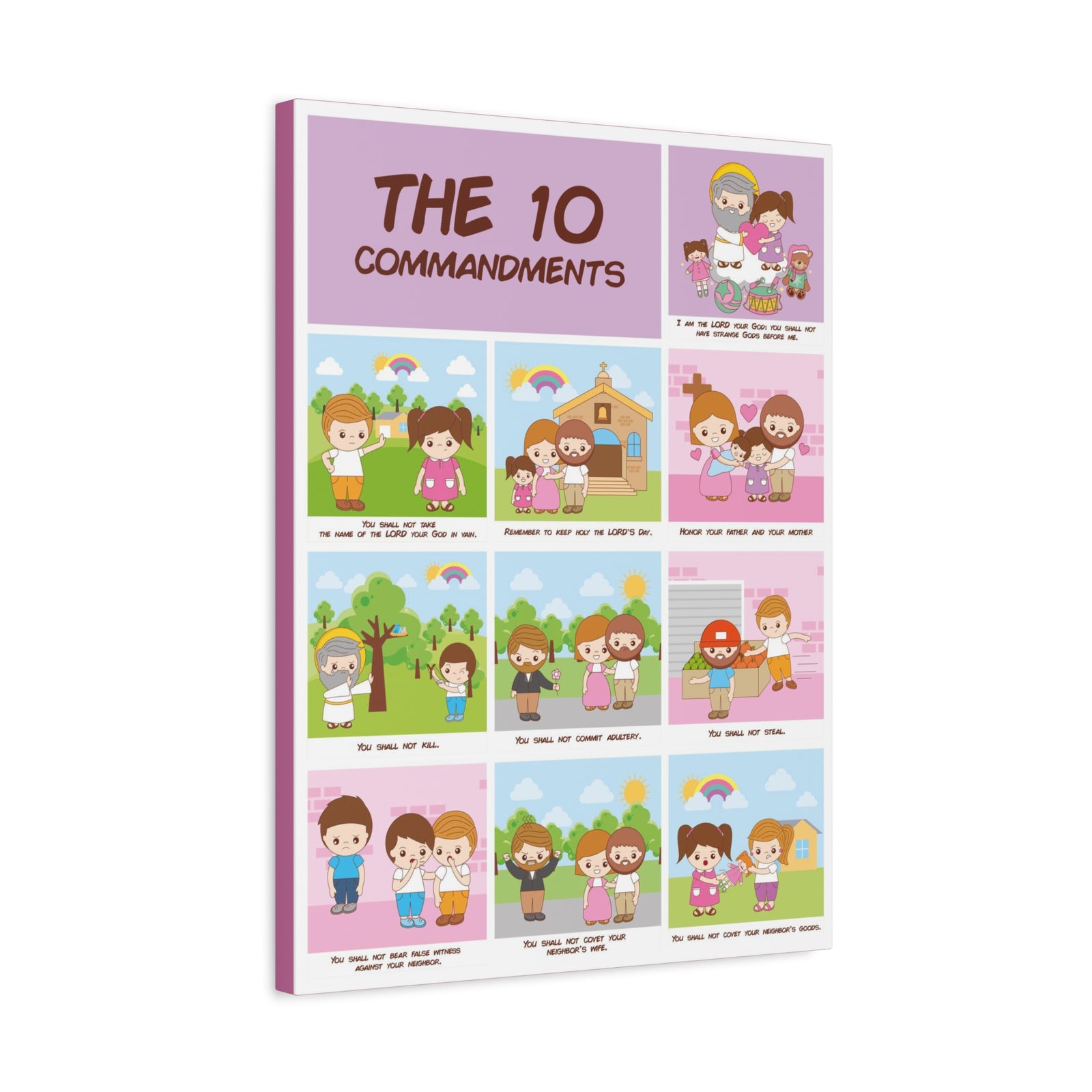 Ten Commandments Wall Decor for Kids Bible Canvas for Church, Classroom, Sunday School, or Homeschool, Christian Learning Old Testament-Express Your Love Gifts