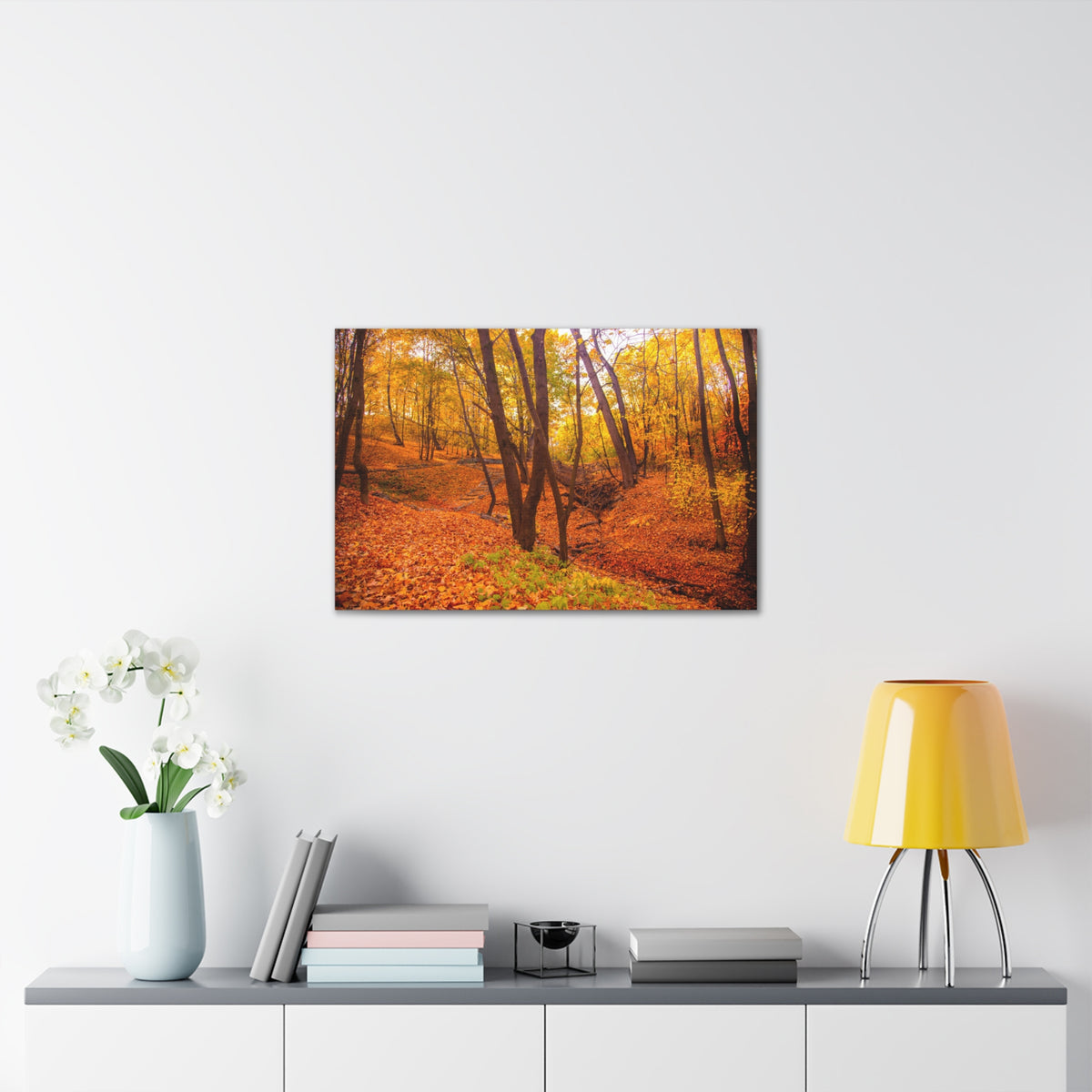 Fall Orange Tree Forest Nature Wilderness Photography Canvas Wall Art for Home Decor Ready-to-Hang-Express Your Love Gifts