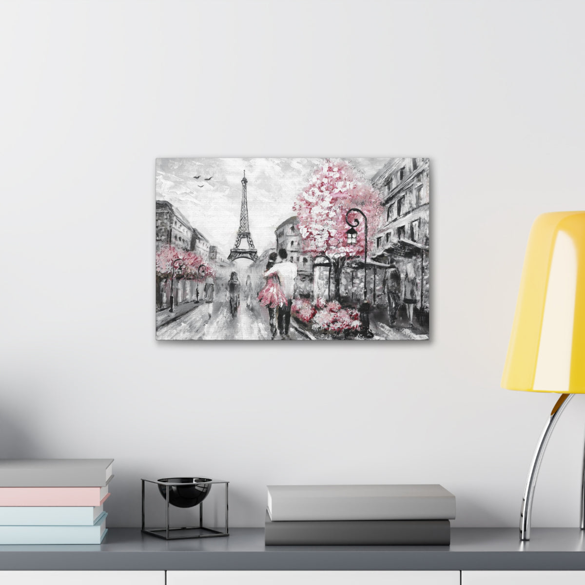 Couple Hug Pink Paris France Canvas Artwork High-Quality Breathtaking French City for Home Decor Ready to Hang-Express Your Love Gifts