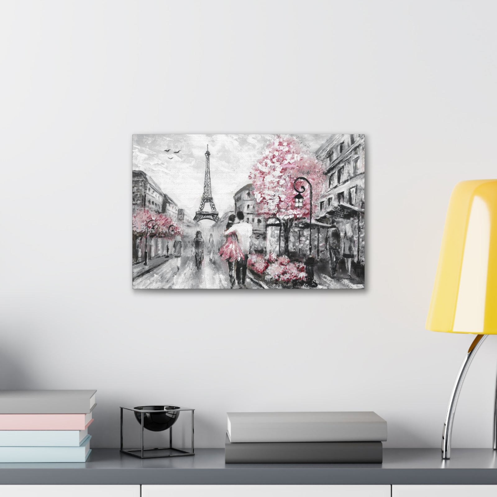 Couple Hug Pink Paris France Canvas Artwork High-Quality Breathtaking French City for Home Decor Ready to Hang-Express Your Love Gifts