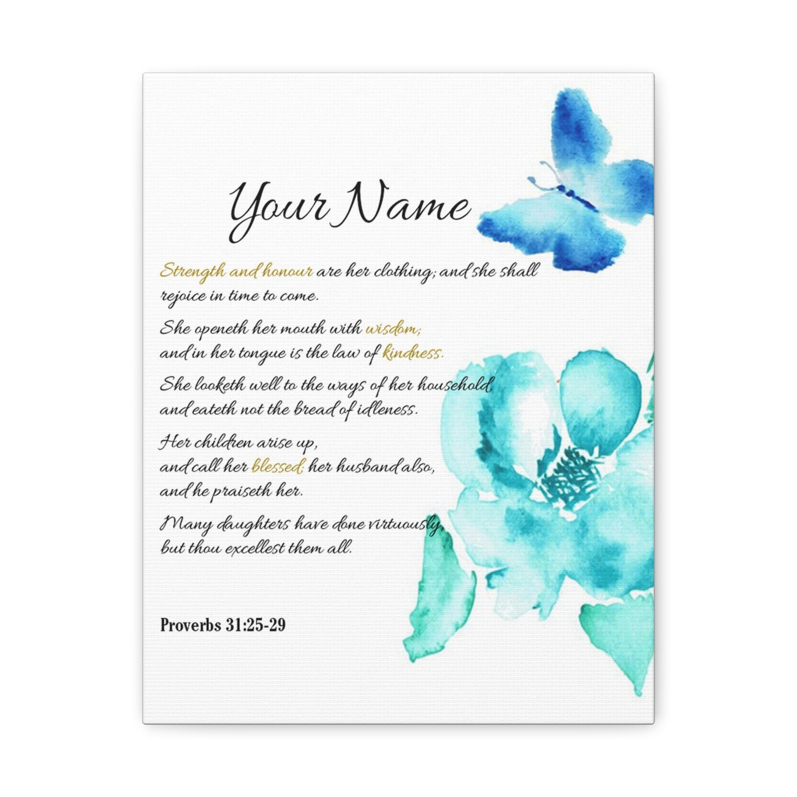 Personalized She is Strong Proverbs 31:25-29 Bible Chapter Canvas Christian Wall Art Ready to Hang-Express Your Love Gifts