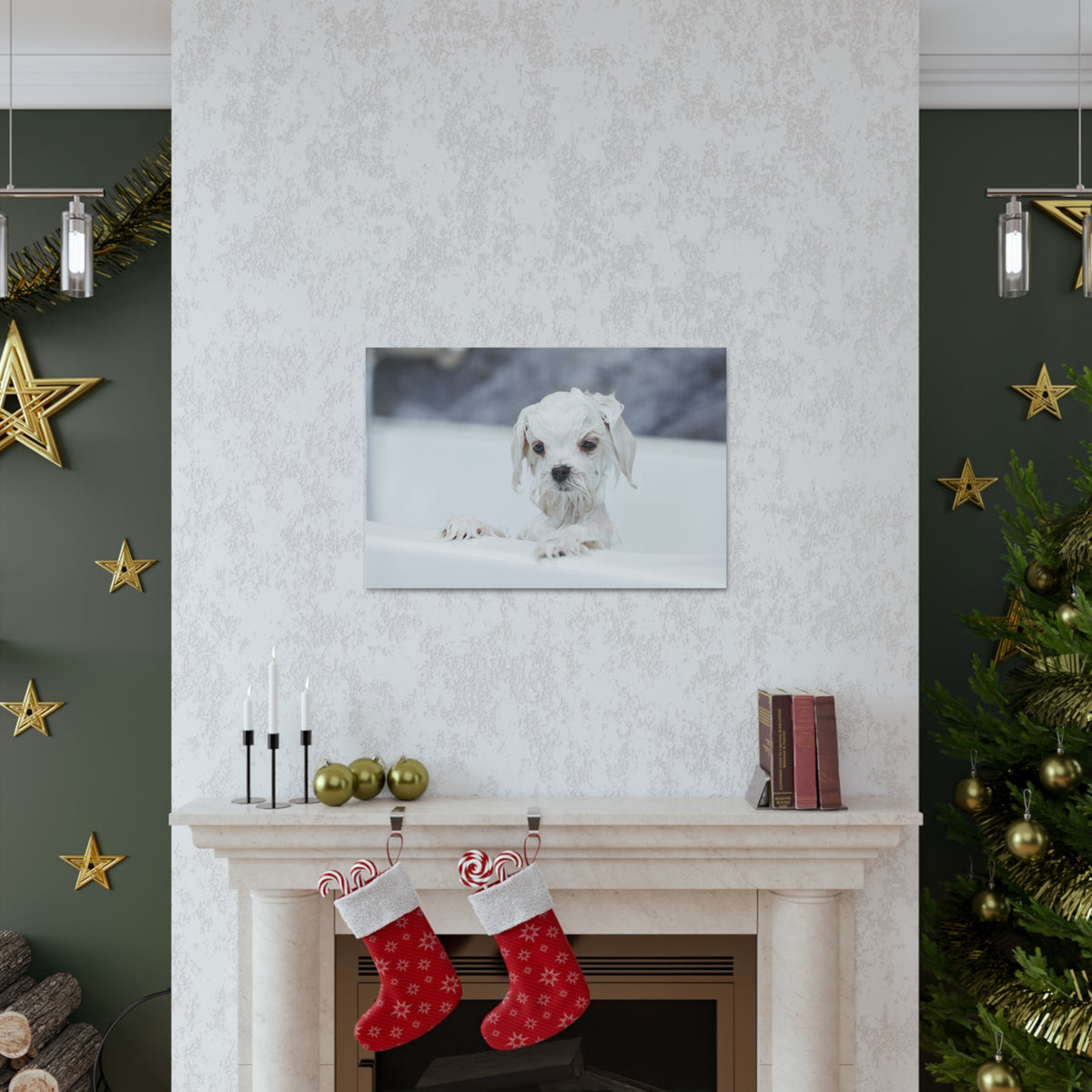 Cute White Maltese Bath Canvas Wall Art for Home Decor Ready-to-Hang-Express Your Love Gifts