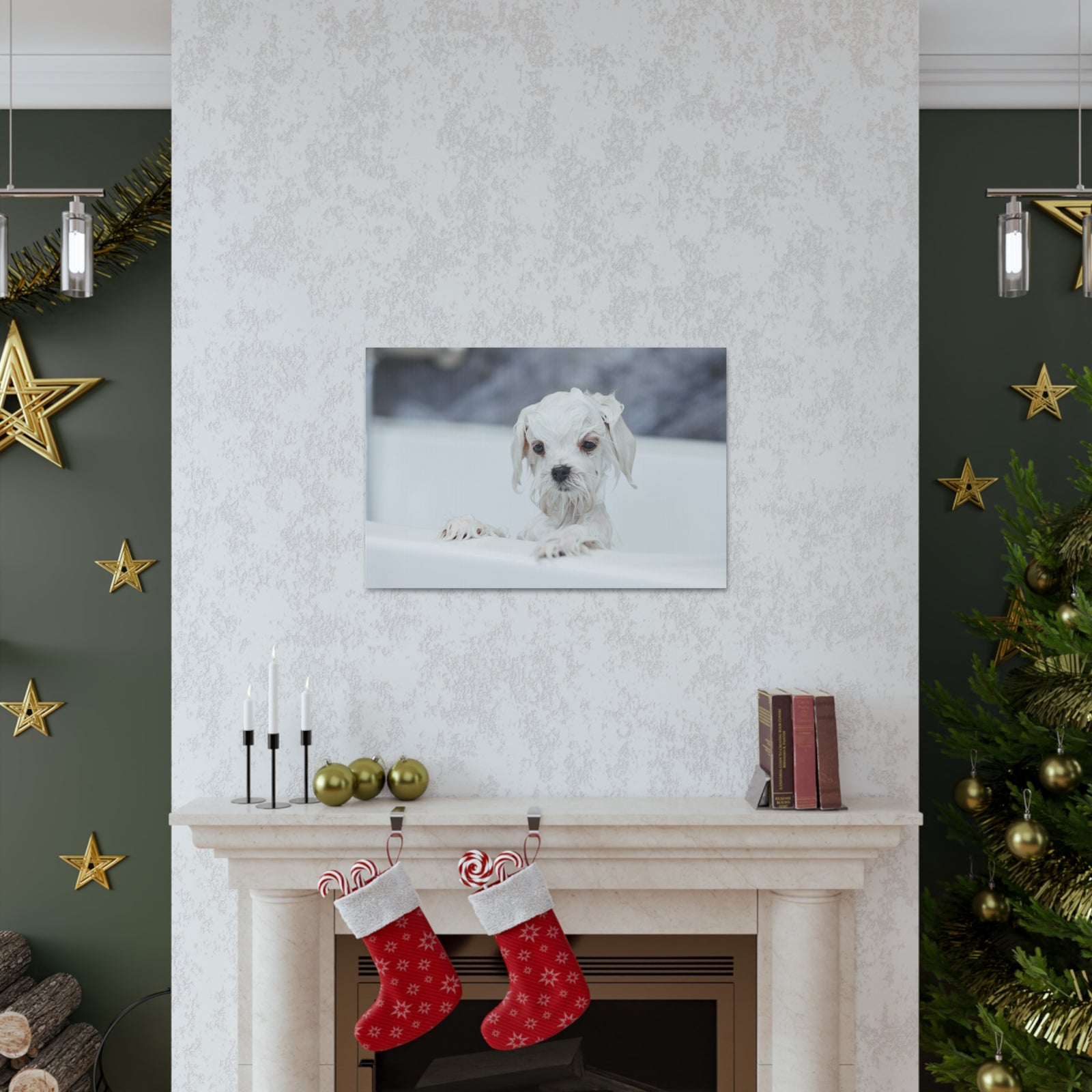 Cute White Maltese Bath Canvas Wall Art for Home Decor Ready-to-Hang-Express Your Love Gifts