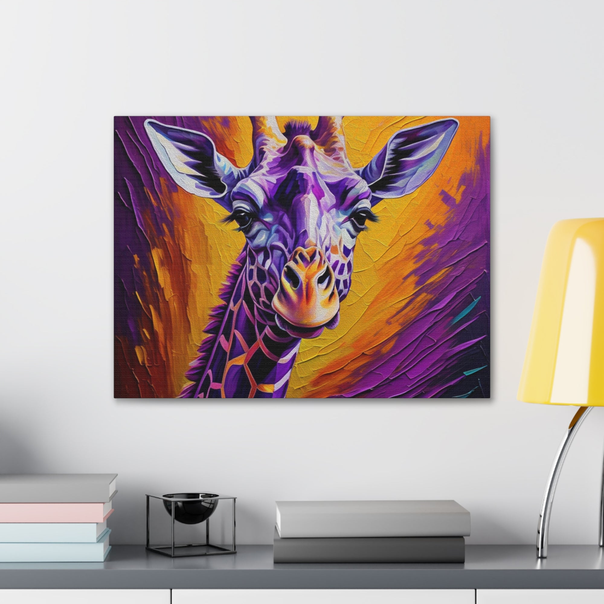 Giraffe Abstract Purple Modern Oil Painting Canvas Wall Art for Home Decor Ready-to-Hang-Express Your Love Gifts