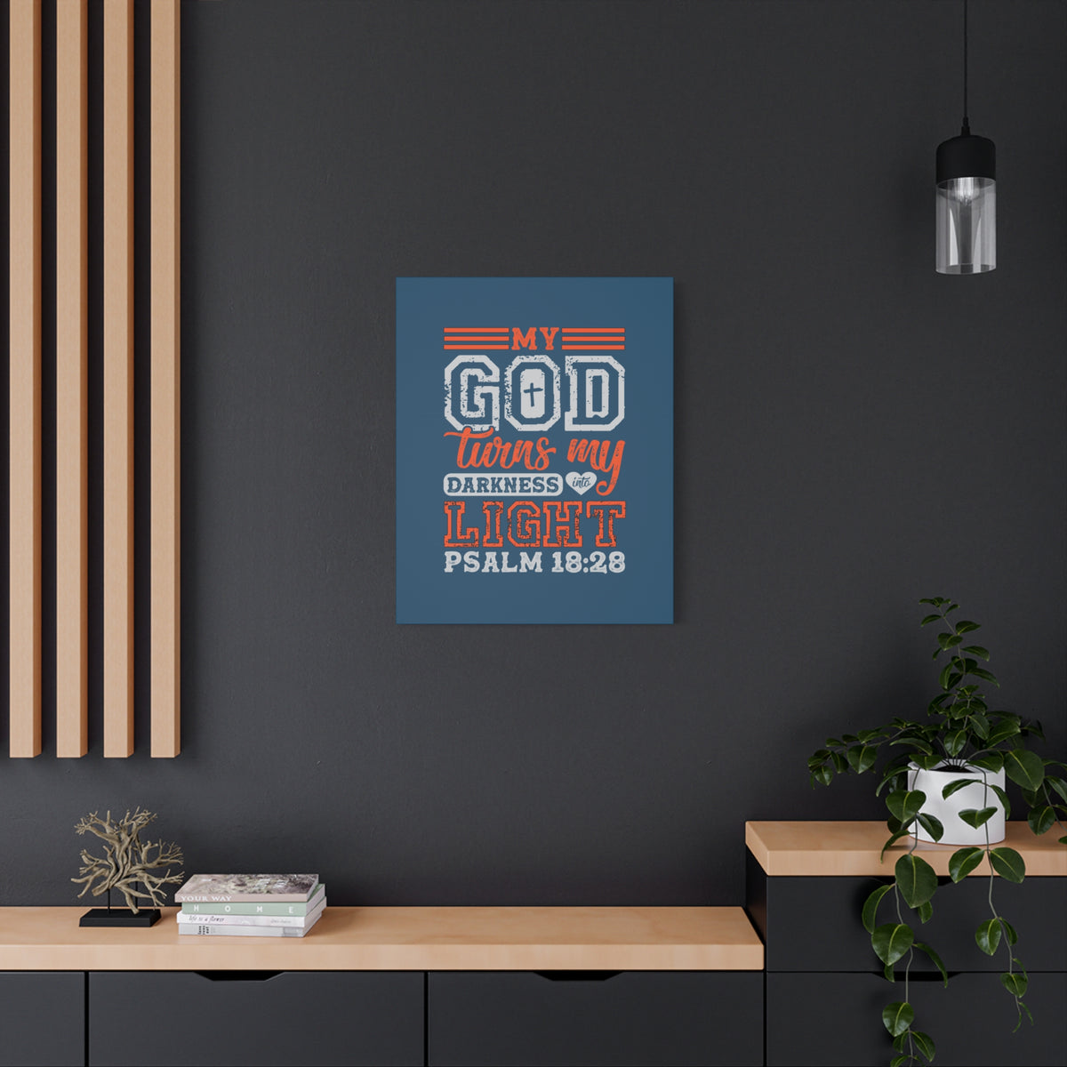 Scripture Walls My God Wins Psalm 18:28 Dark Blue Bible Verse Canvas Christian Wall Art Ready to Hang-Express Your Love Gifts