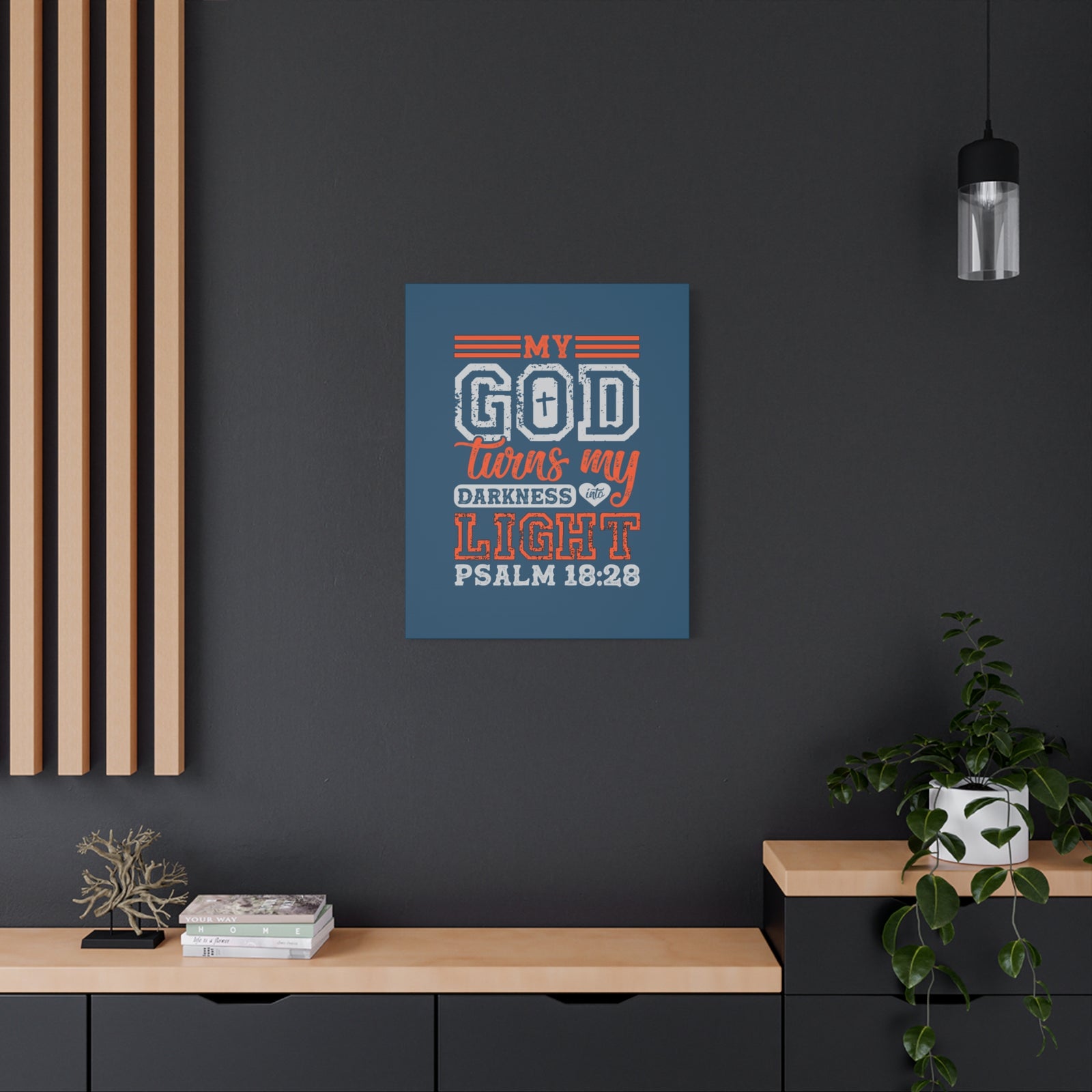Scripture Walls My God Wins Psalm 18:28 Dark Blue Bible Verse Canvas Christian Wall Art Ready to Hang-Express Your Love Gifts