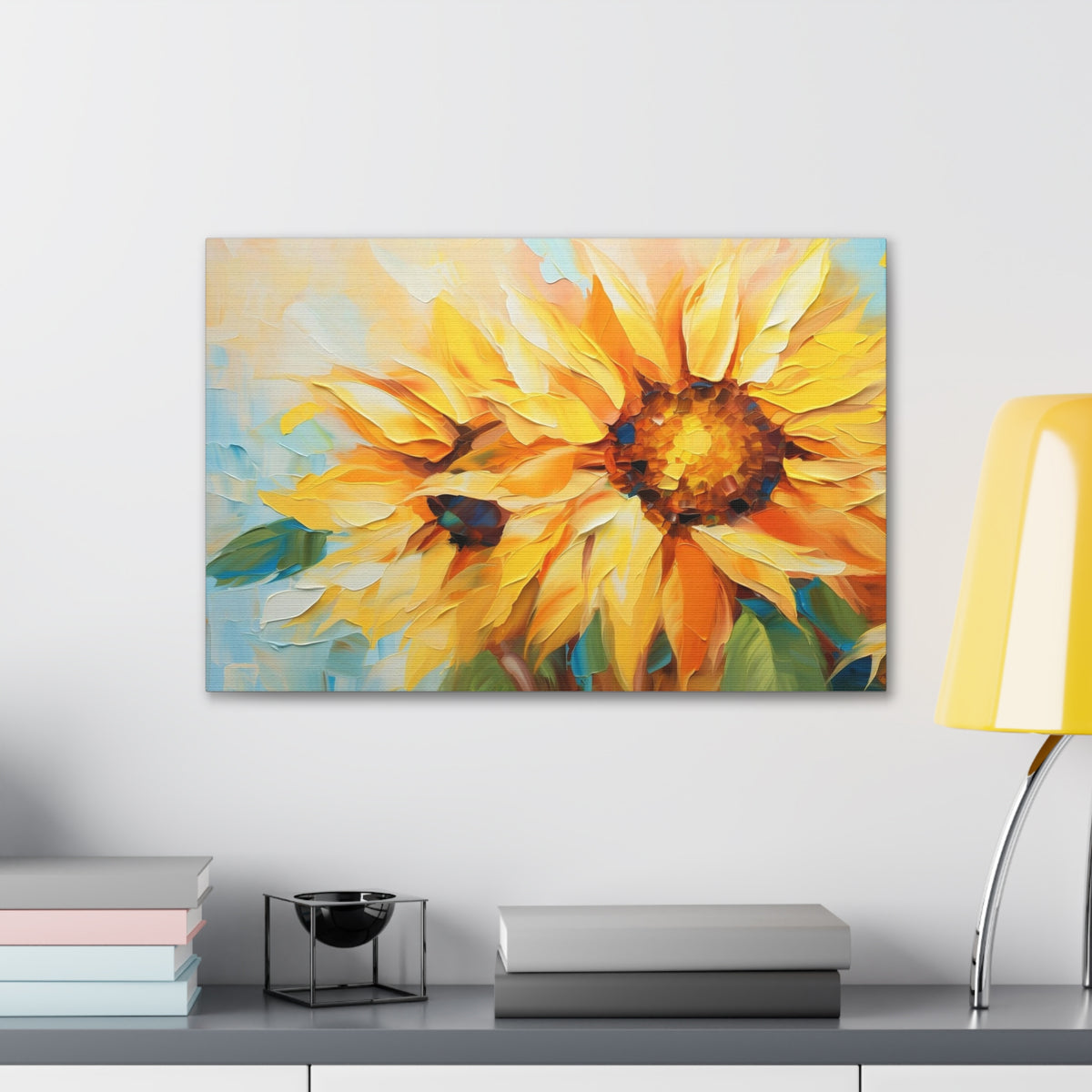 Sunflower Acrylic Painting Contemporary Blossom Canvas Wall Art for Home Decor Ready-to-Hang-Express Your Love Gifts