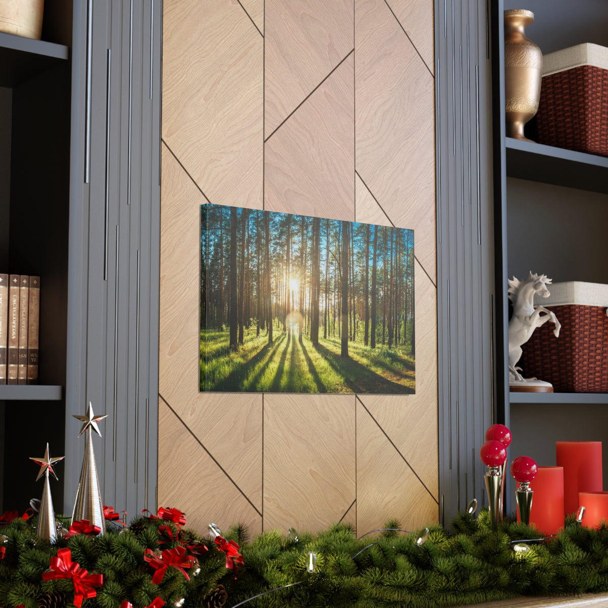 Forest Green Sunrise Nature Wilderness Photography Canvas Wall Art for Home Decor Ready-to-Hang-Express Your Love Gifts