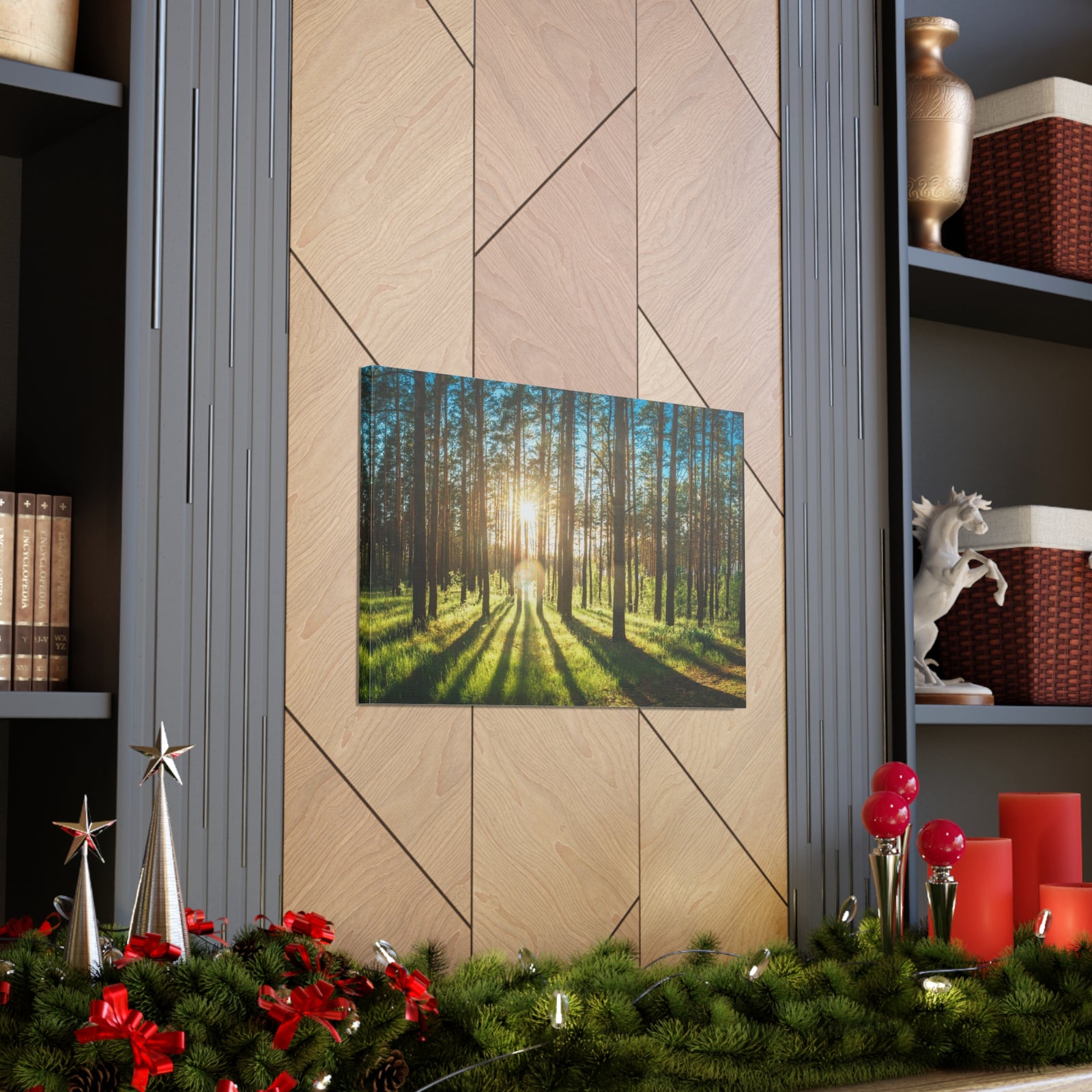 Forest Green Sunrise Nature Wilderness Photography Canvas Wall Art for Home Decor Ready-to-Hang-Express Your Love Gifts