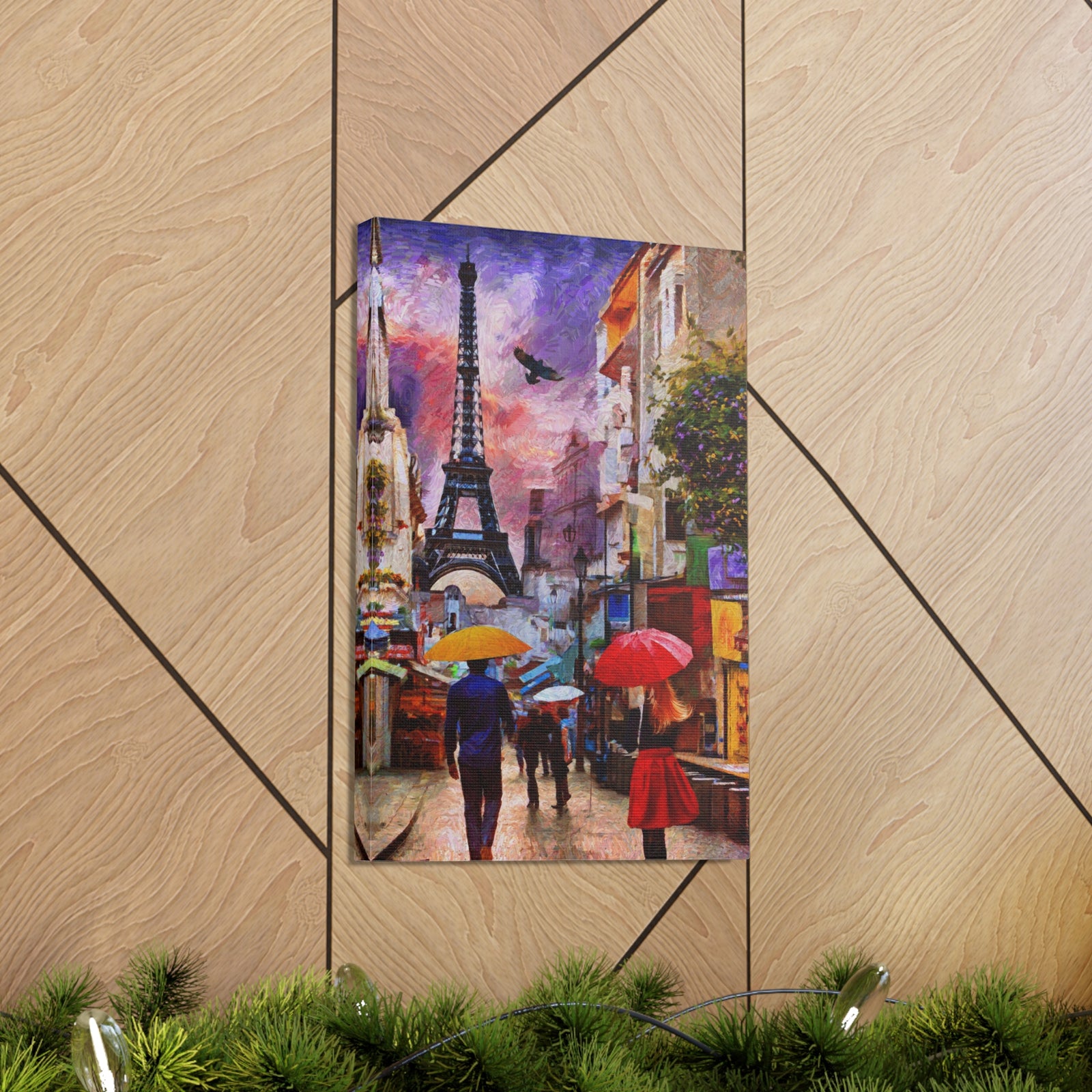 Paris Romantic Couple Red Umbrella Eiffel Tower France Canvas Artwork High-Quality Breathtaking French City for Home Decor Ready to Hang-Express Your Love Gifts