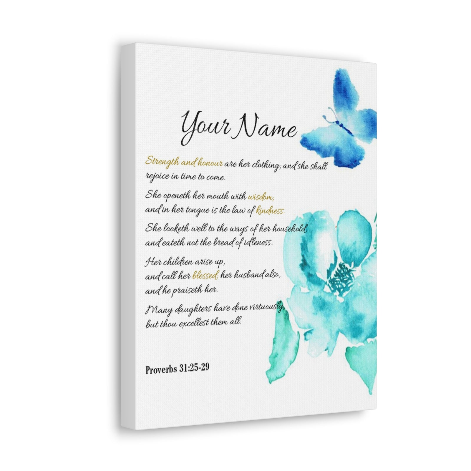 Personalized She is Strong Proverbs 31:25-29 Bible Chapter Canvas Christian Wall Art Ready to Hang-Express Your Love Gifts