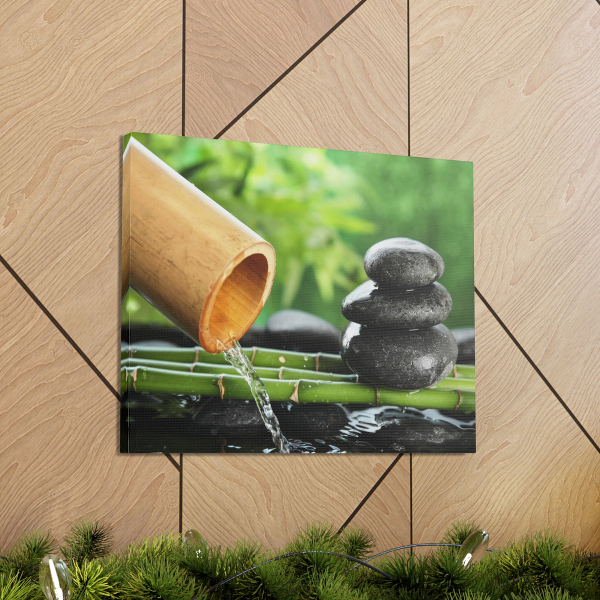 Traditional Bamboo Fountain Forest Floral Nature Photography Canvas Wall Art for Home Decor Ready-to-Hang-Express Your Love Gifts
