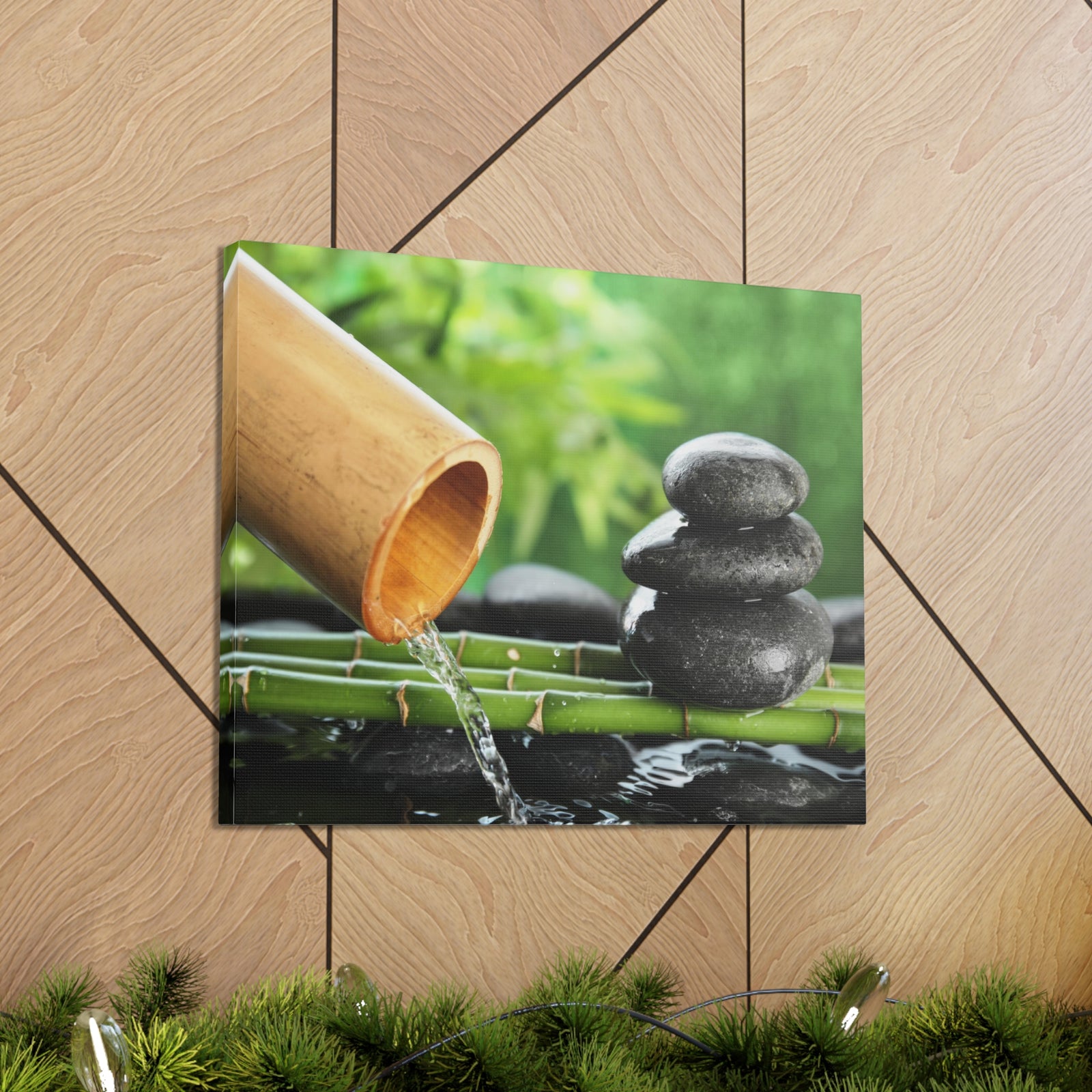 Traditional Bamboo Fountain Forest Floral Nature Photography Canvas Wall Art for Home Decor Ready-to-Hang-Express Your Love Gifts