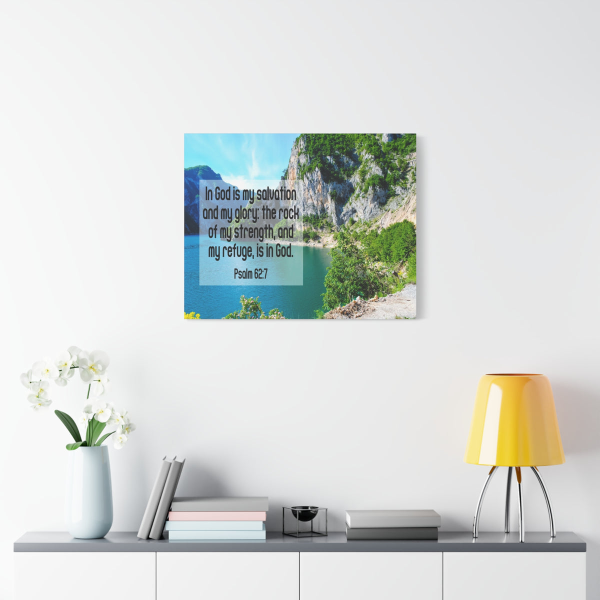 Scripture Canvas In God is My Salvation Psalm 62:7 Christian Wall Art Bible Verse Print Ready to Hang-Express Your Love Gifts