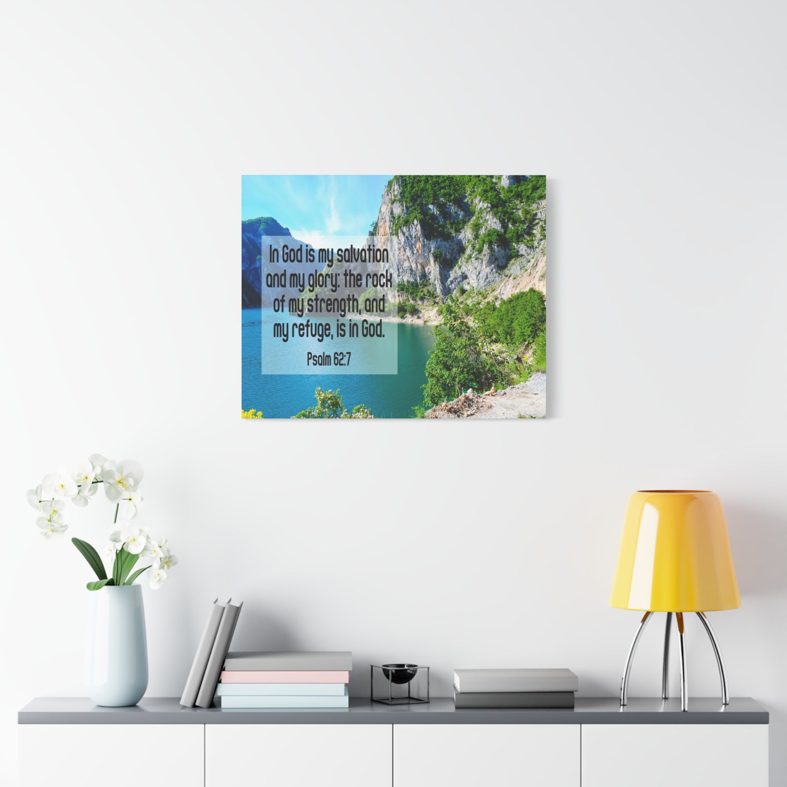 Scripture Canvas In God is My Salvation Psalm 62:7 Christian Wall Art Bible Verse Print Ready to Hang-Express Your Love Gifts