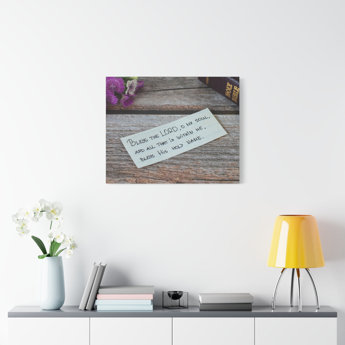 Scripture Canvas Bless The Lord Psalm 103:1 Wood Christian Wall Art Bible Verse Print Ready to Hang-Express Your Love Gifts